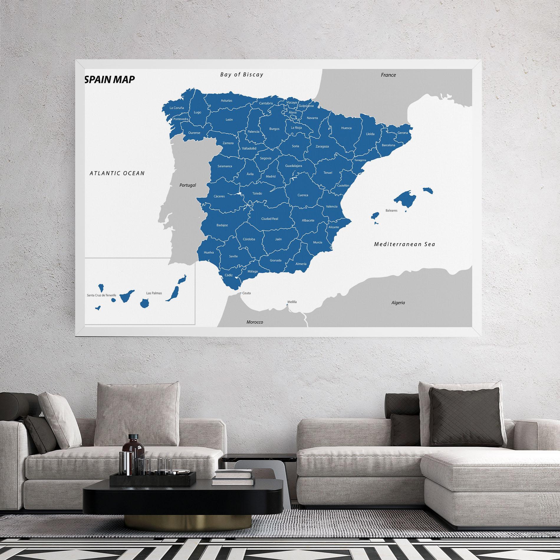 Obraz na Płótnie Spain Blue Map mockup 2