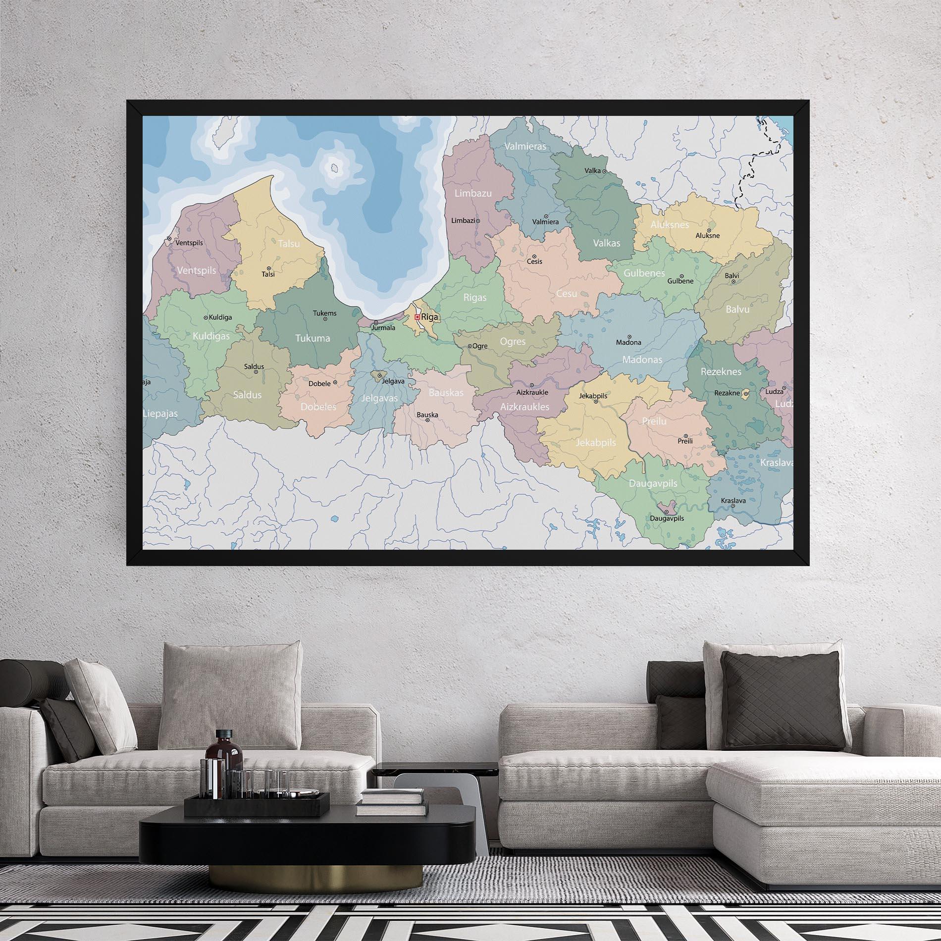 Obraz na Płótnie Latvia Color Map mockup 2