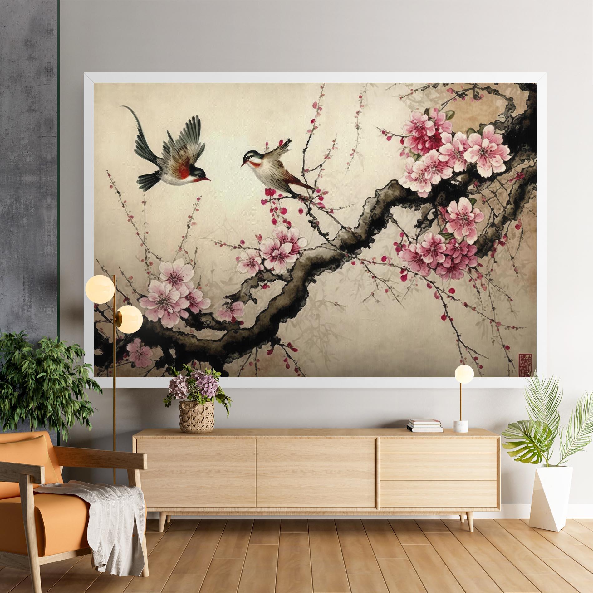 Obraz na Płótnie Cherry Blossom Birds mockup 9