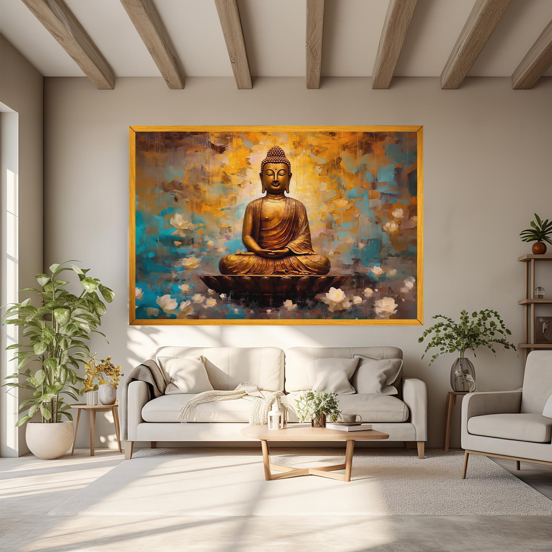 Obraz na Płótnie Blue Gold Buddha mockup 6