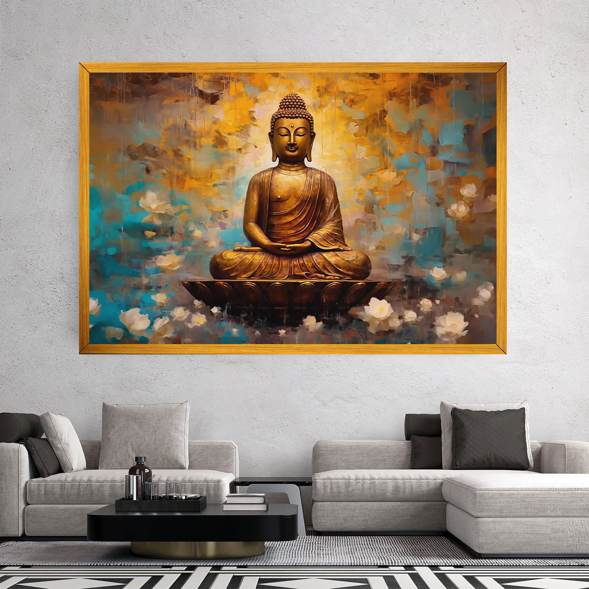 Obraz na Płótnie Blue Gold Buddha mockup 2