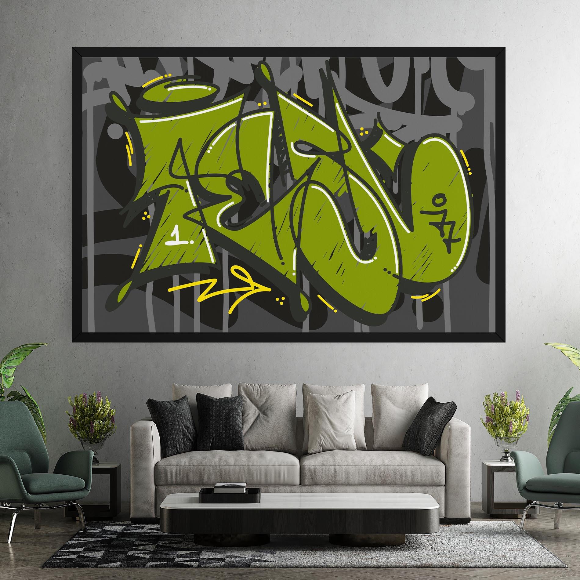 Obraz na Płótnie Green Grey Graffti mockup 7
