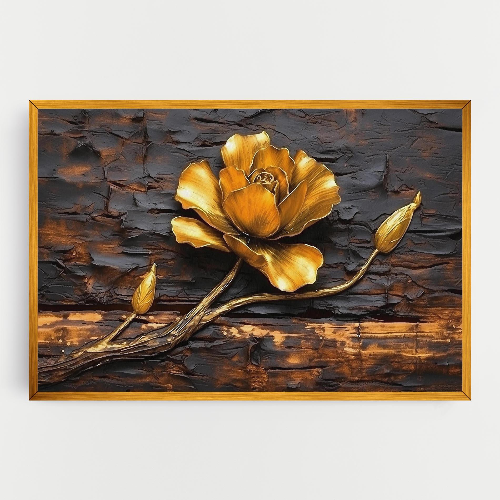 Obraz na Płótnie Golden Rose On Wood mockup 0