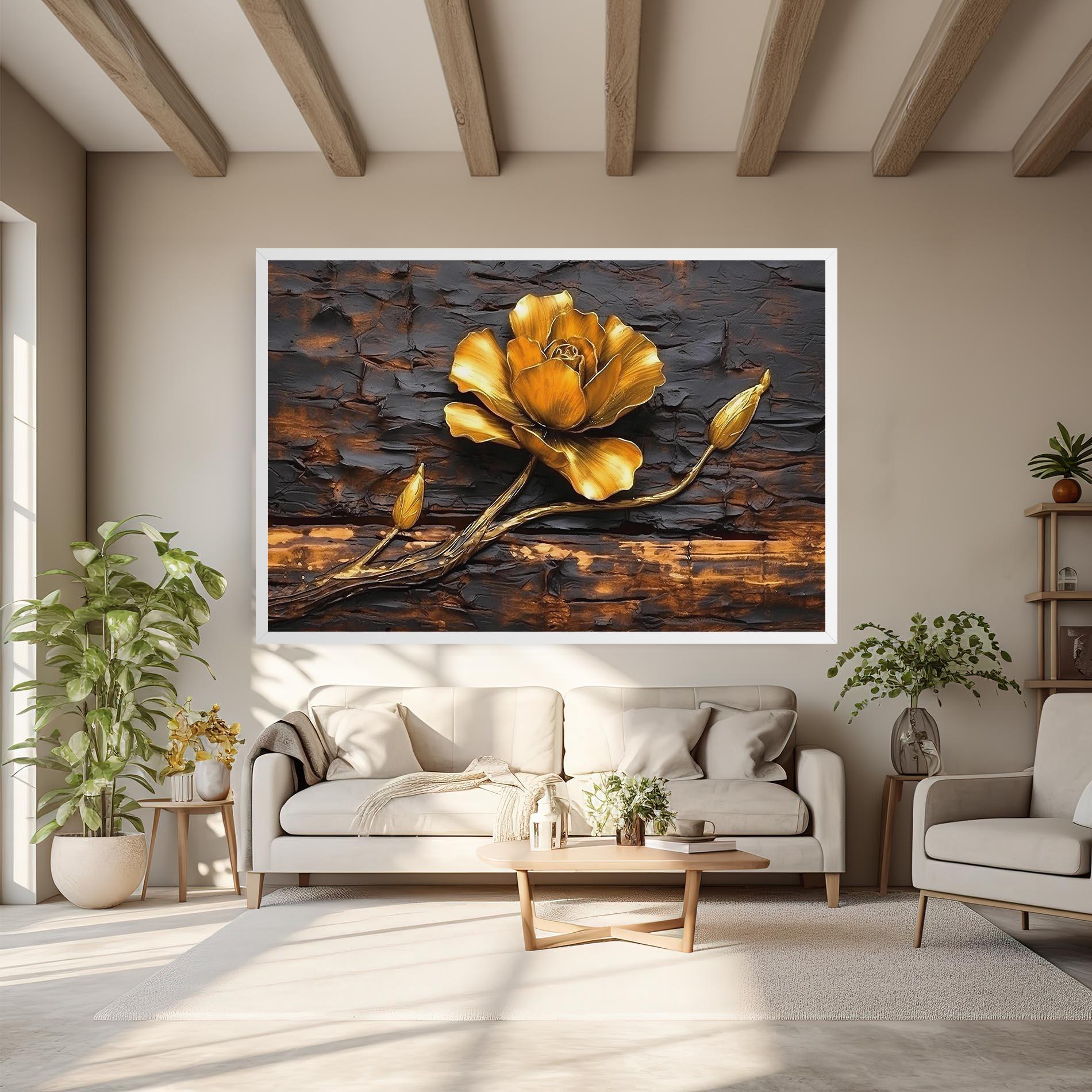 Obraz na Płótnie Golden Rose On Wood mockup 6