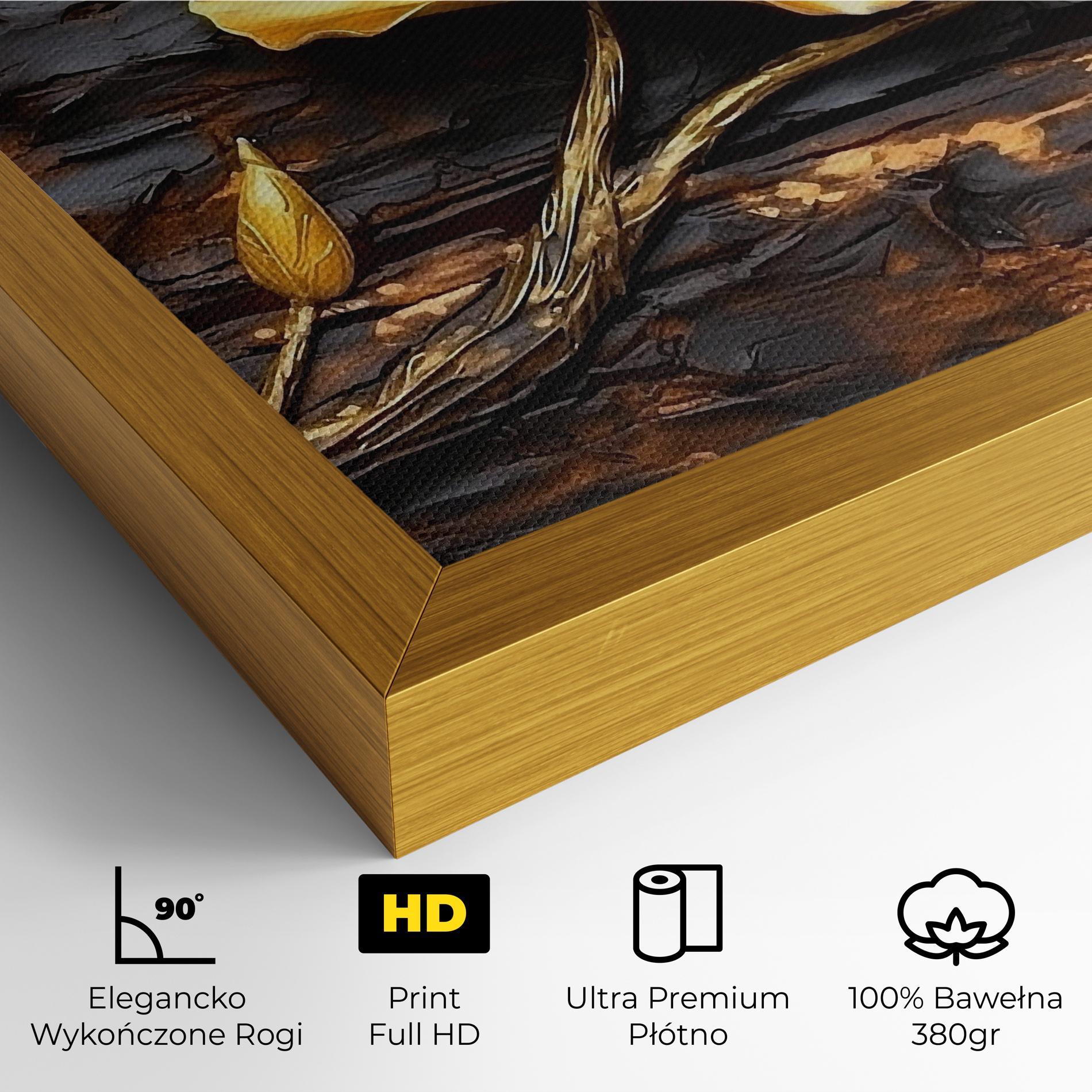 Obraz na Płótnie Golden Rose On Wood mockup 4