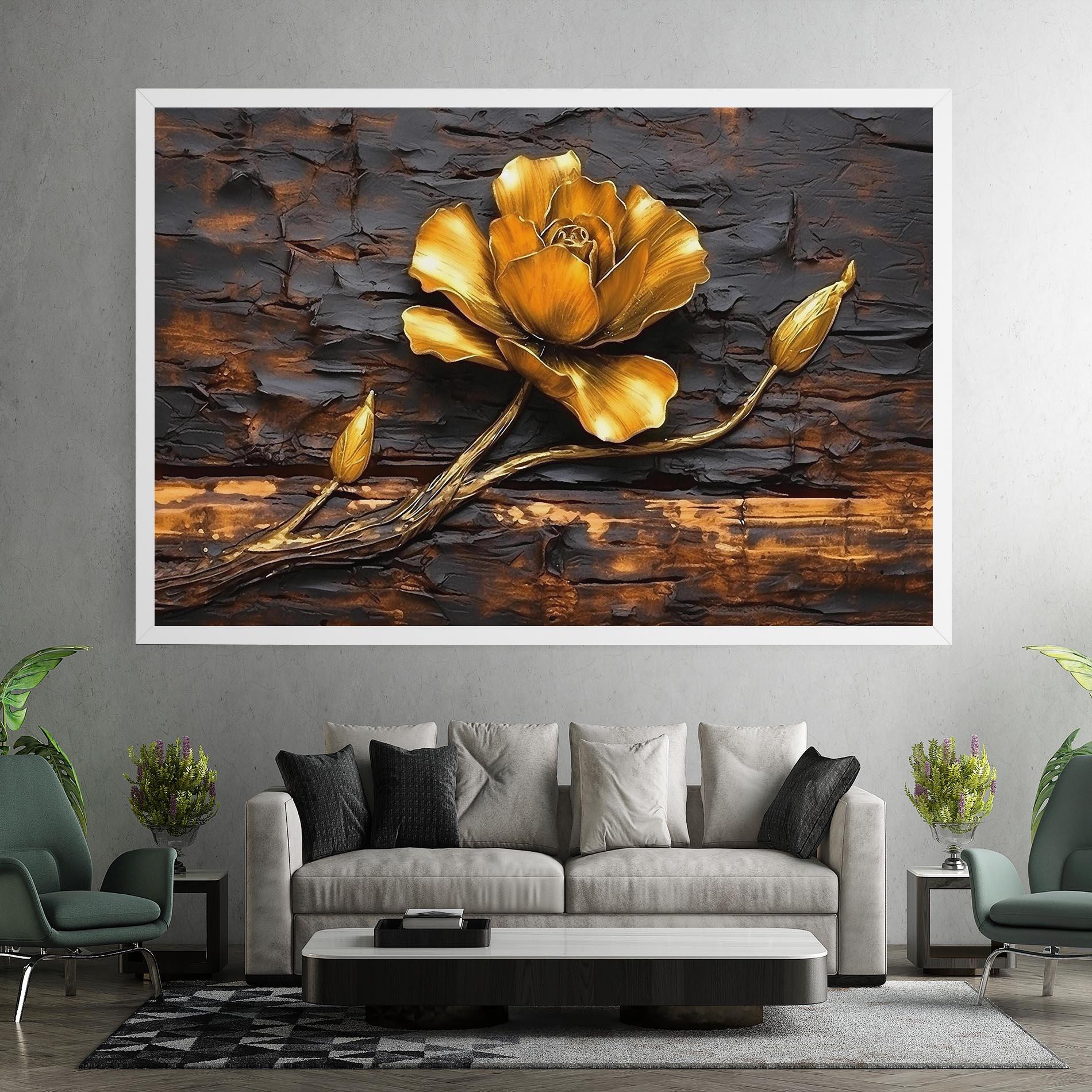 Obraz na Płótnie Golden Rose On Wood mockup 7