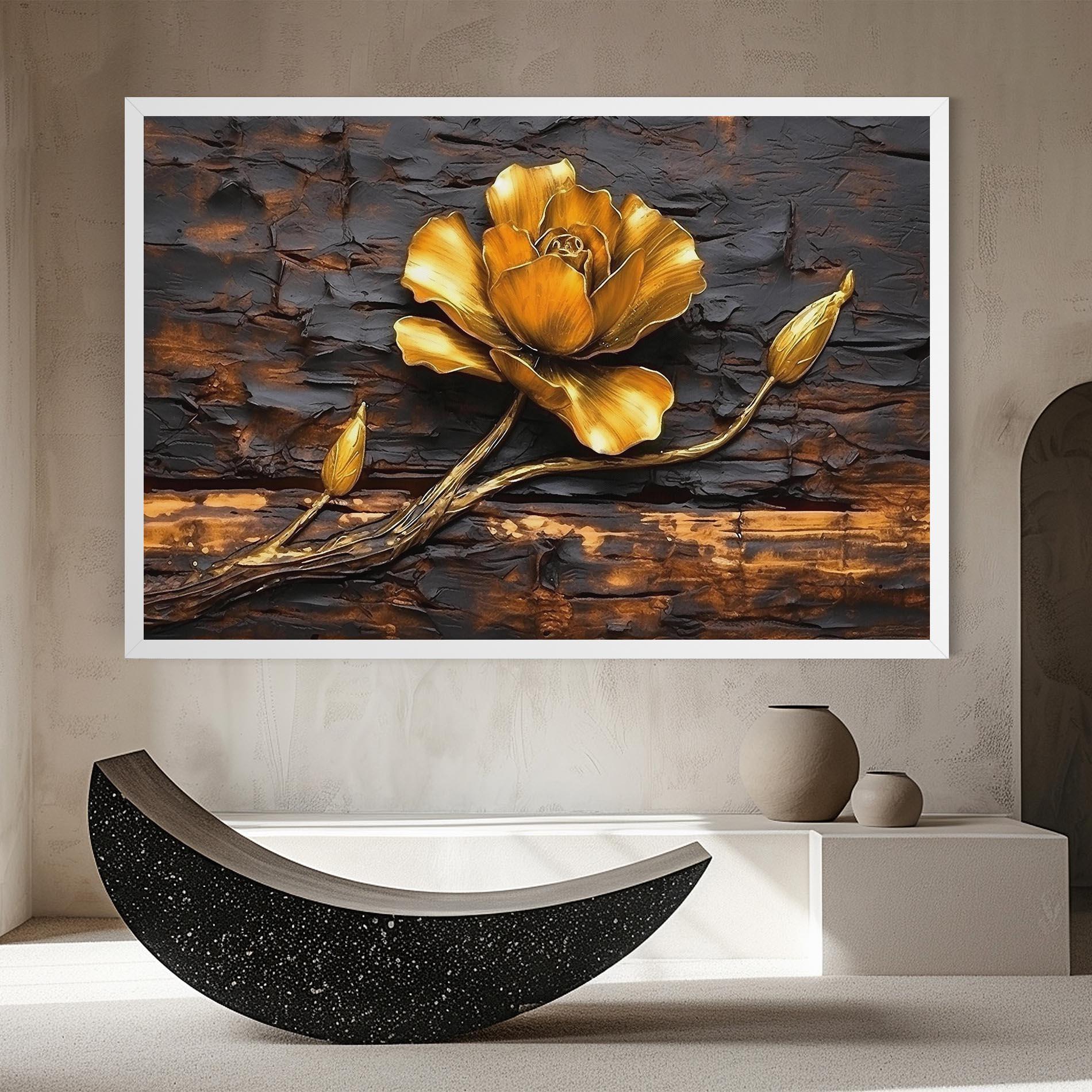 Obraz na Płótnie Golden Rose On Wood mockup 8