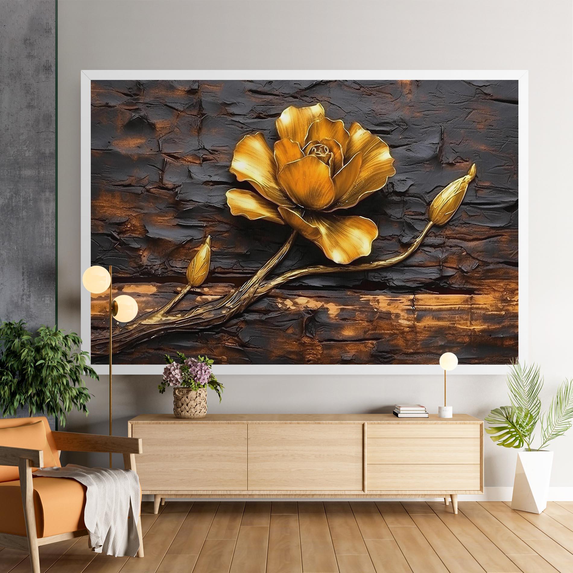 Obraz na Płótnie Golden Rose On Wood mockup 9