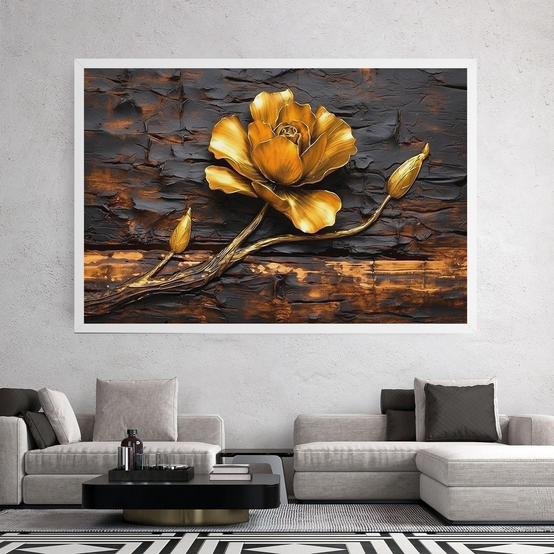 Obraz na Płótnie Golden Rose On Wood mockup 2
