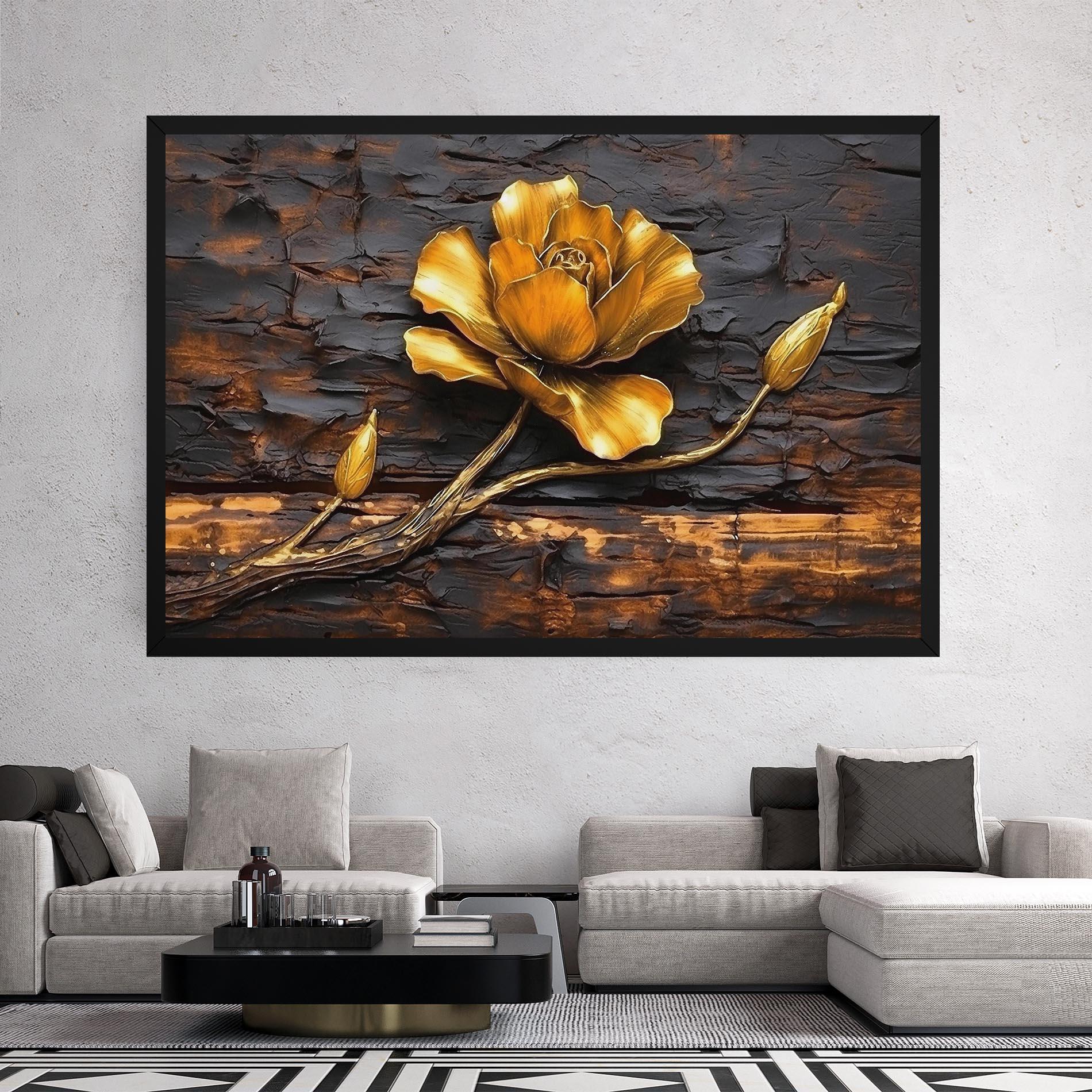 Obraz na Płótnie Golden Rose On Wood mockup 2