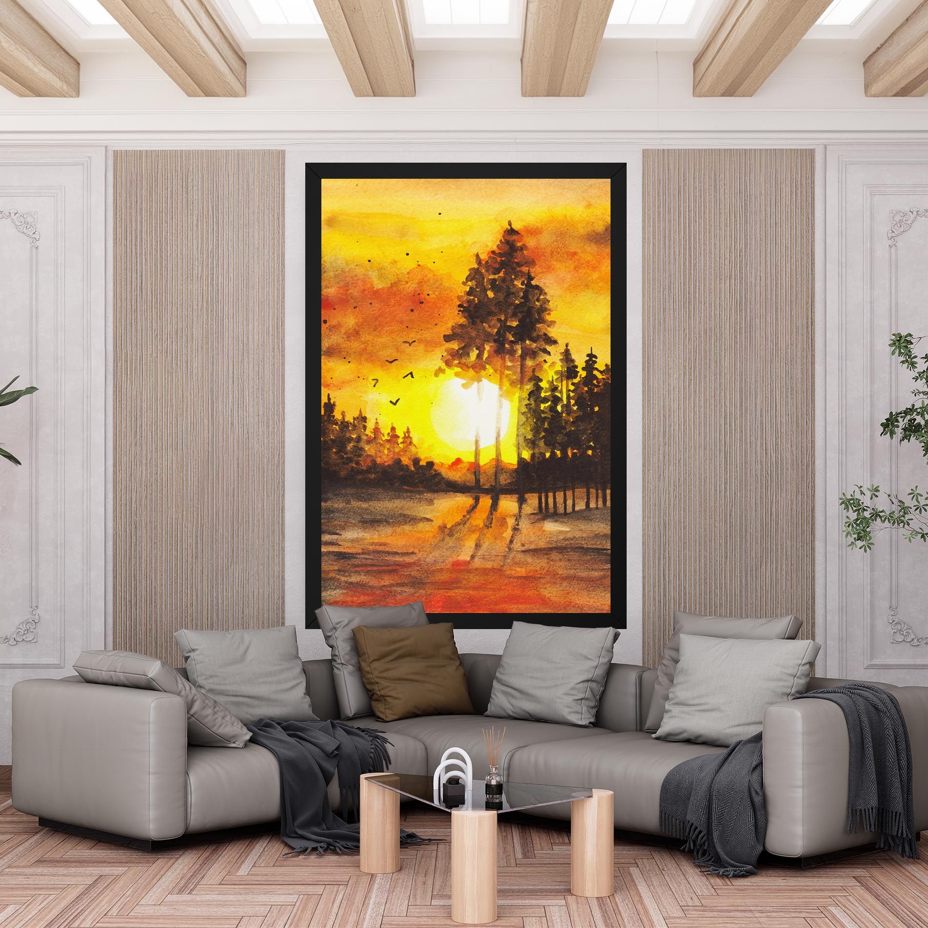 Watercolor Sunset Painting mockup 6