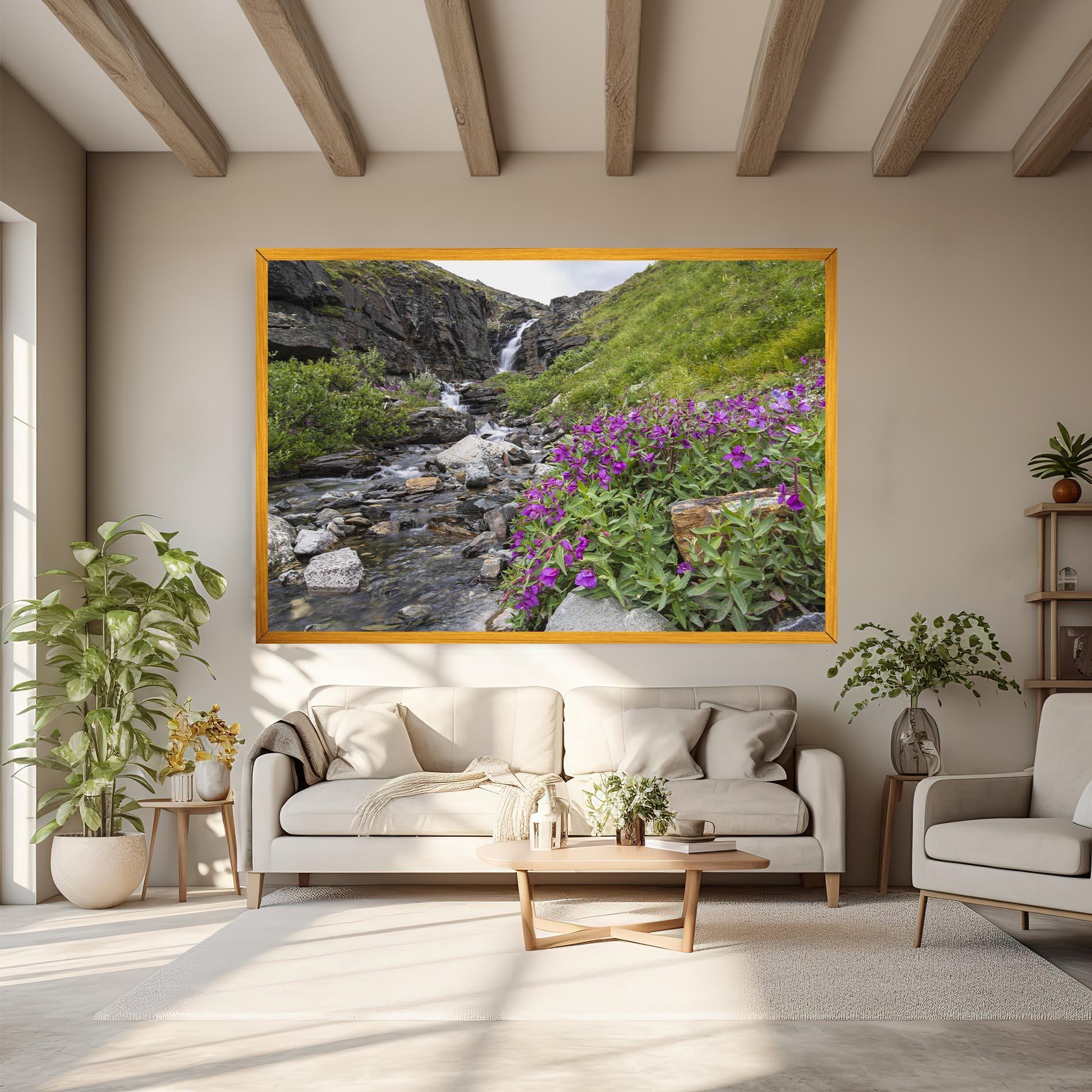 Obraz na Płótnie Purple Flowers Waterfall mockup 6