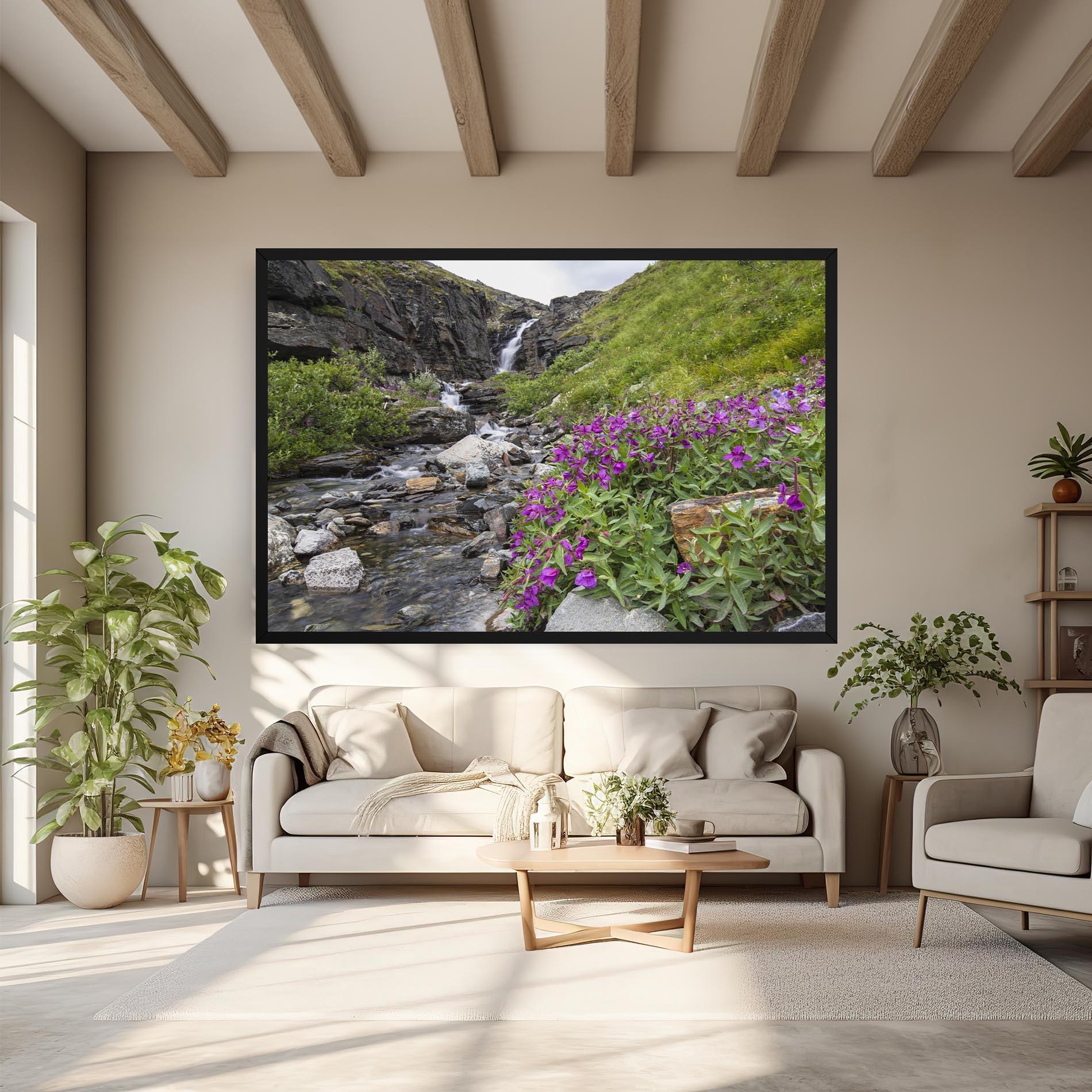 Obraz na Płótnie Purple Flowers Waterfall mockup 6