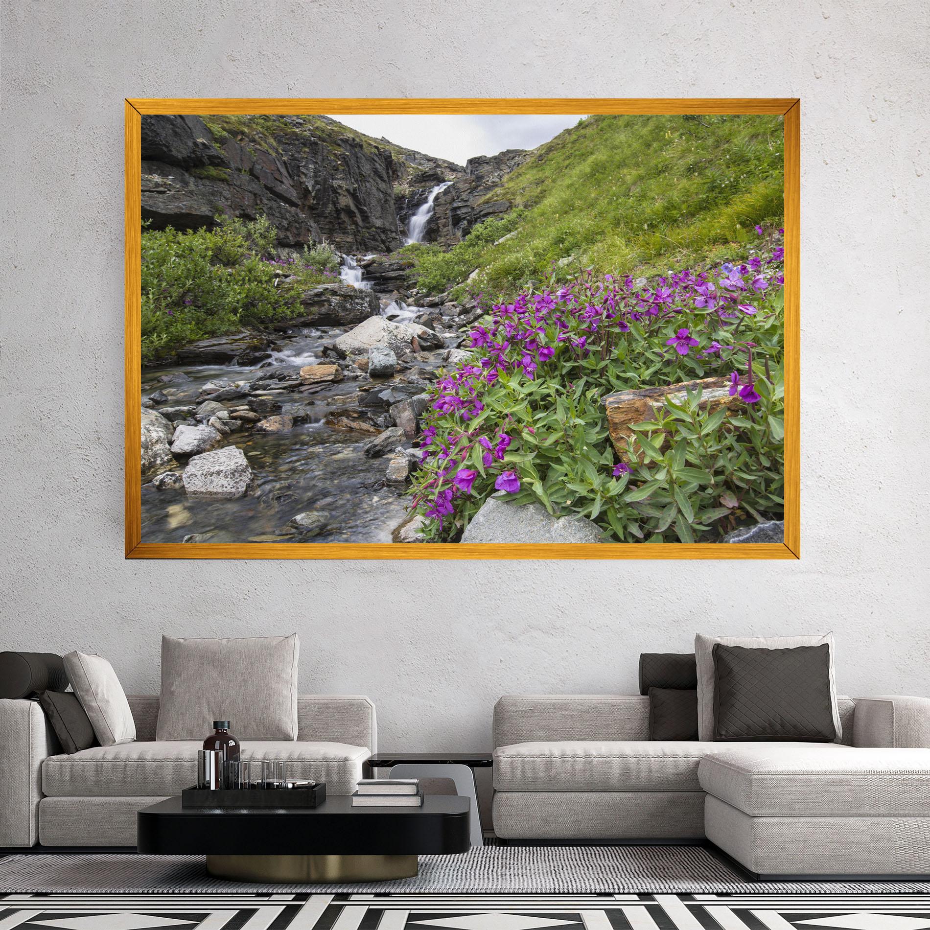 Obraz na Płótnie Purple Flowers Waterfall mockup 2