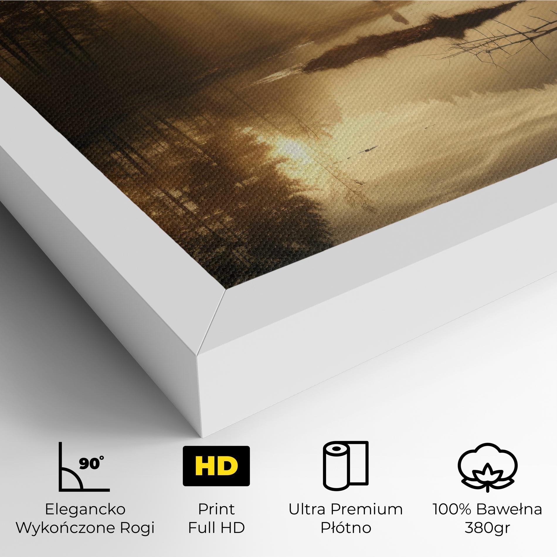 Obraz na Płótnie The Sun Is Rising Over A River In A Foggy Forest mockup 4