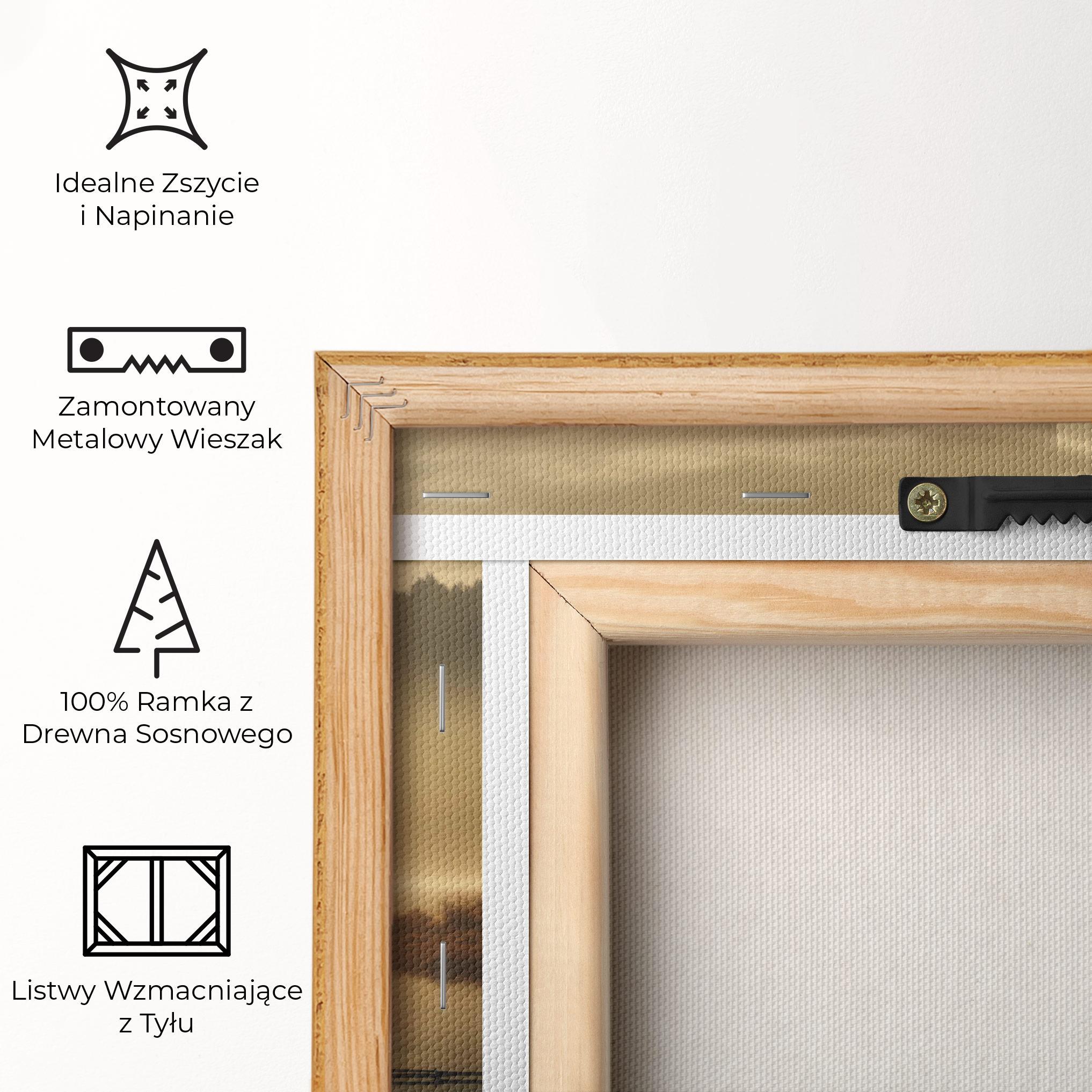 Obraz na Płótnie The Sun Is Rising Over A River In A Foggy Forest mockup 5