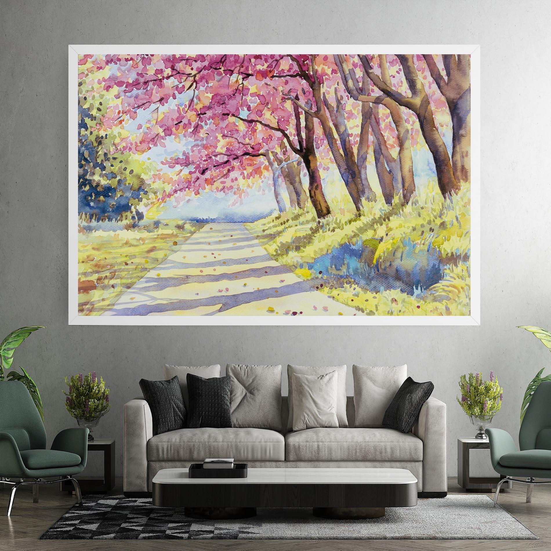 Obraz na Płótnie Watercolor Spring Landscape mockup 7