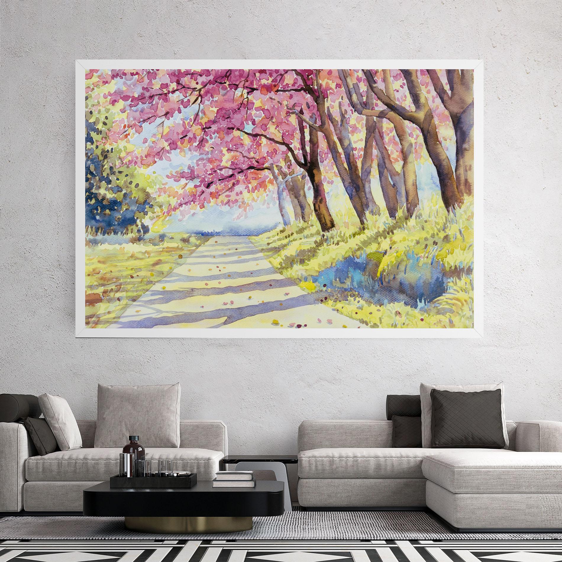 Obraz na Płótnie Watercolor Spring Landscape mockup 2