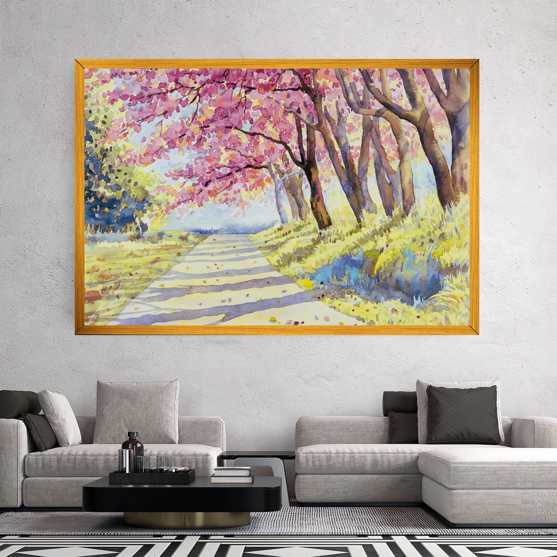 Obraz na Płótnie Watercolor Spring Landscape mockup 2