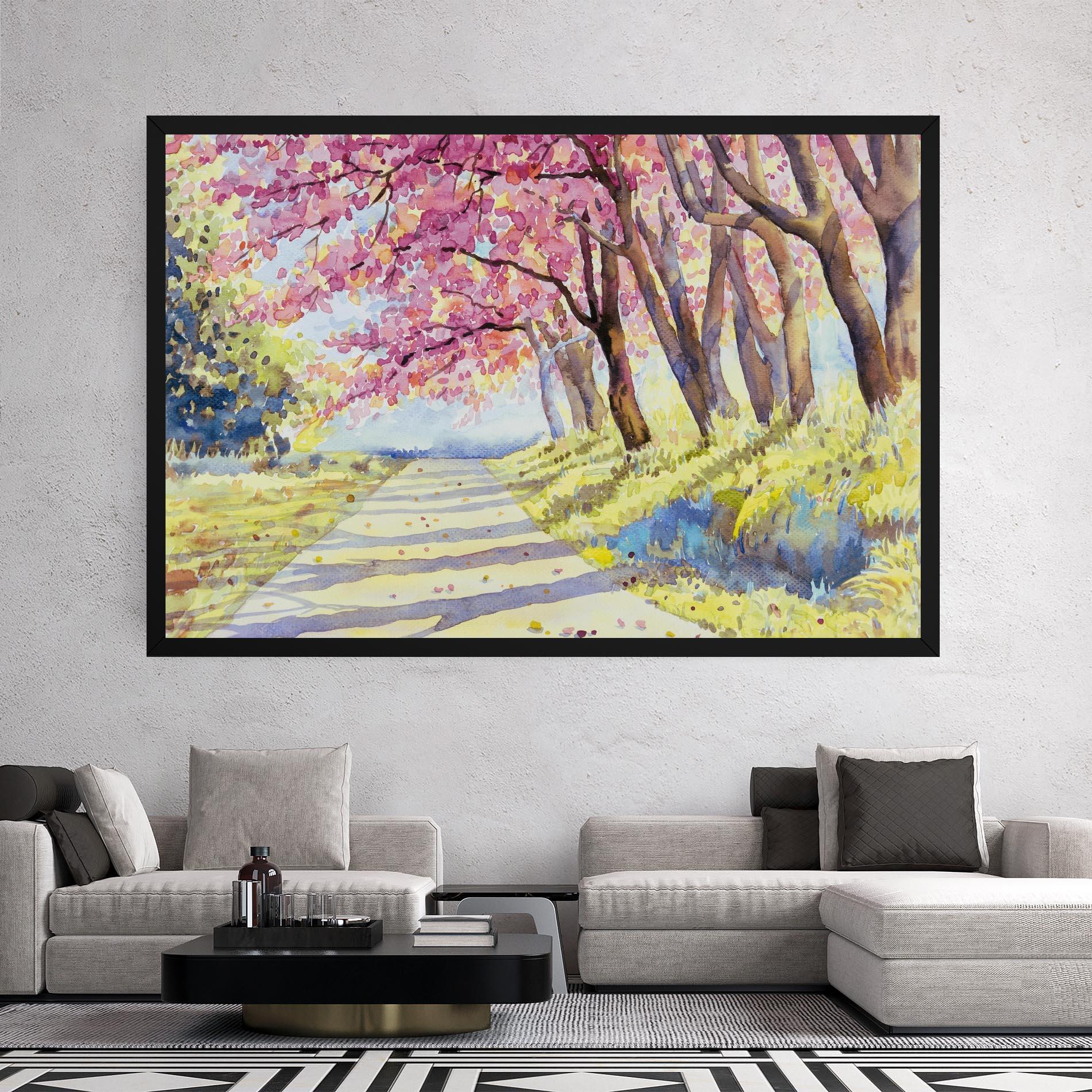 Obraz na Płótnie Watercolor Spring Landscape mockup 2