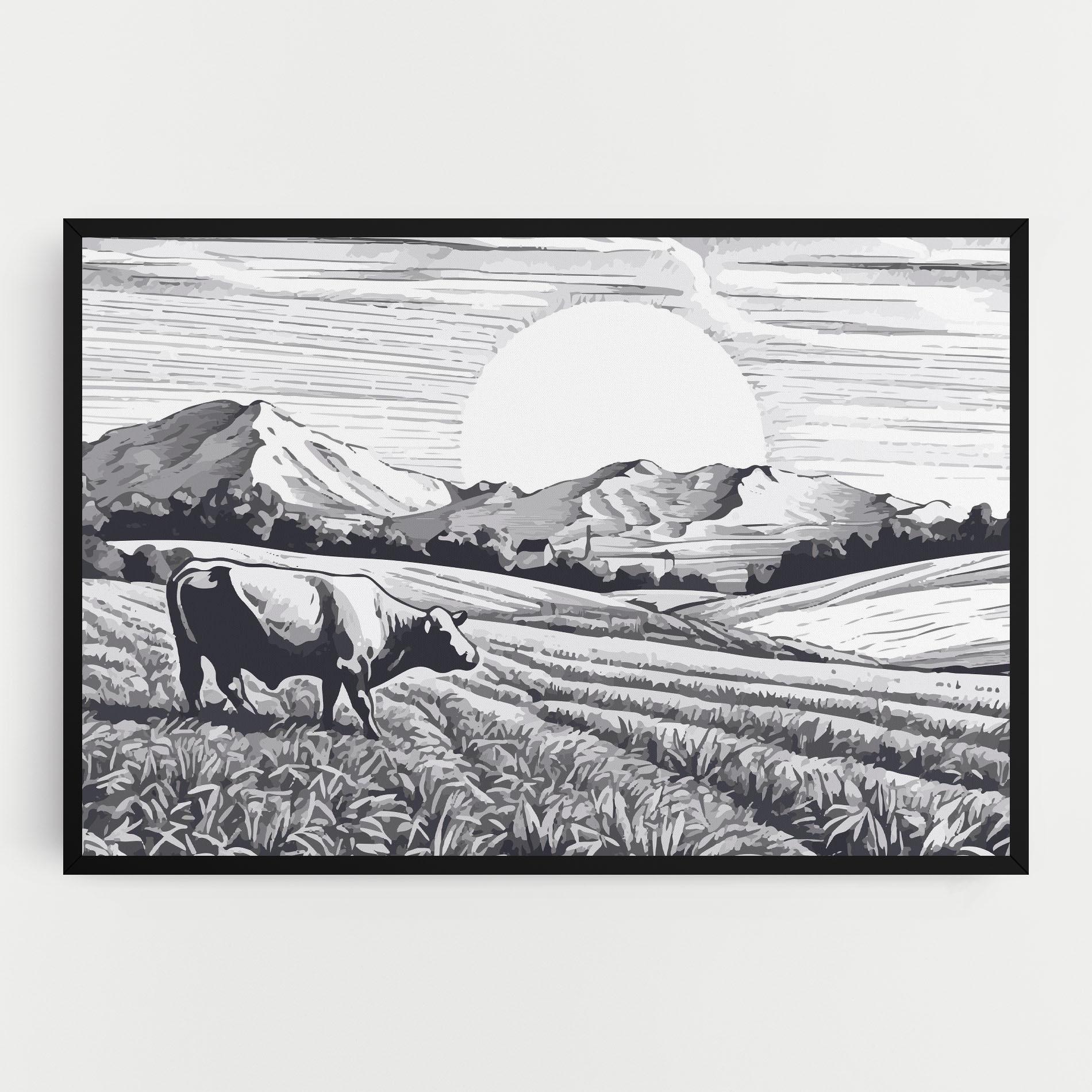 Obraz na Płótnie Cow Grey Ink mockup 0