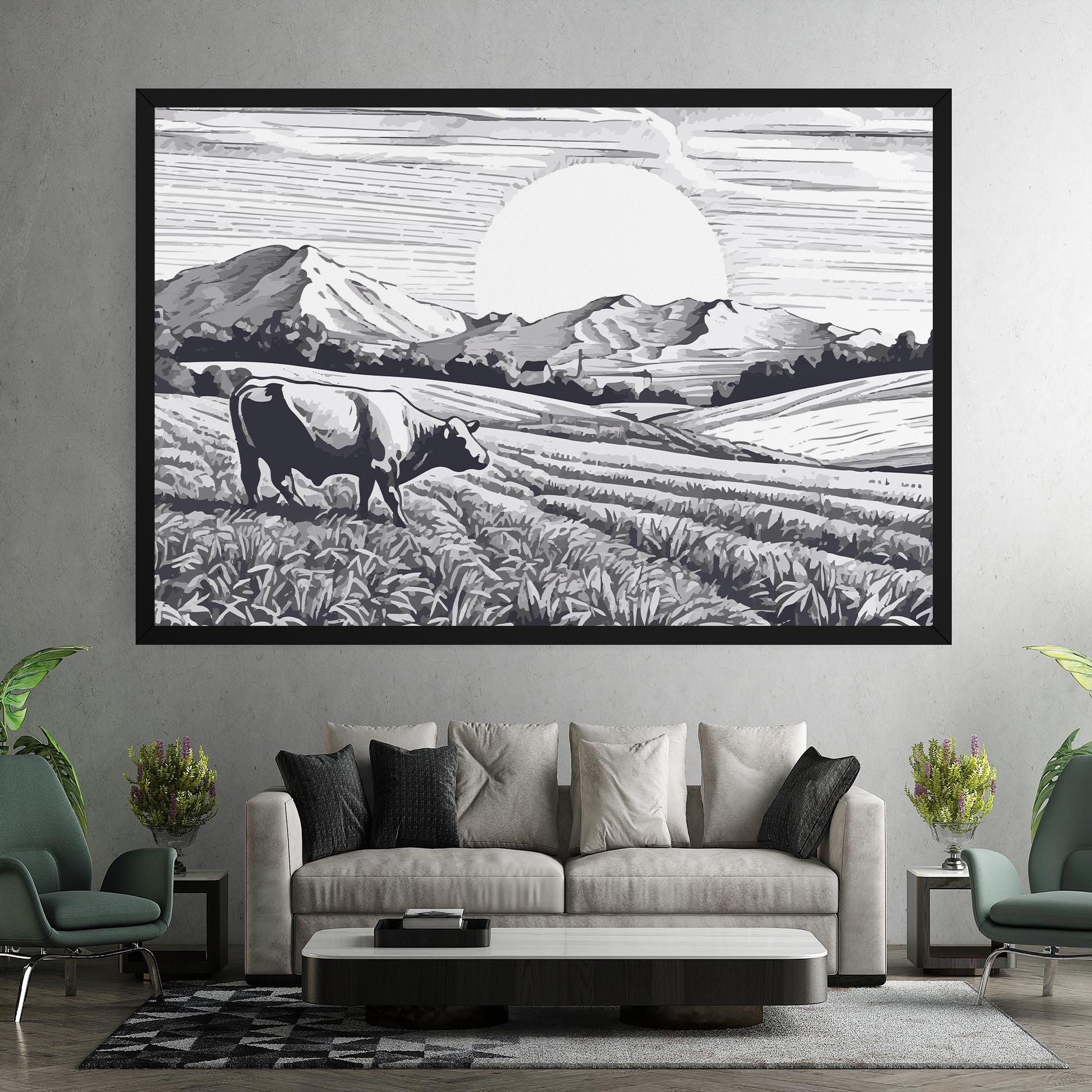 Obraz na Płótnie Cow Grey Ink mockup 7