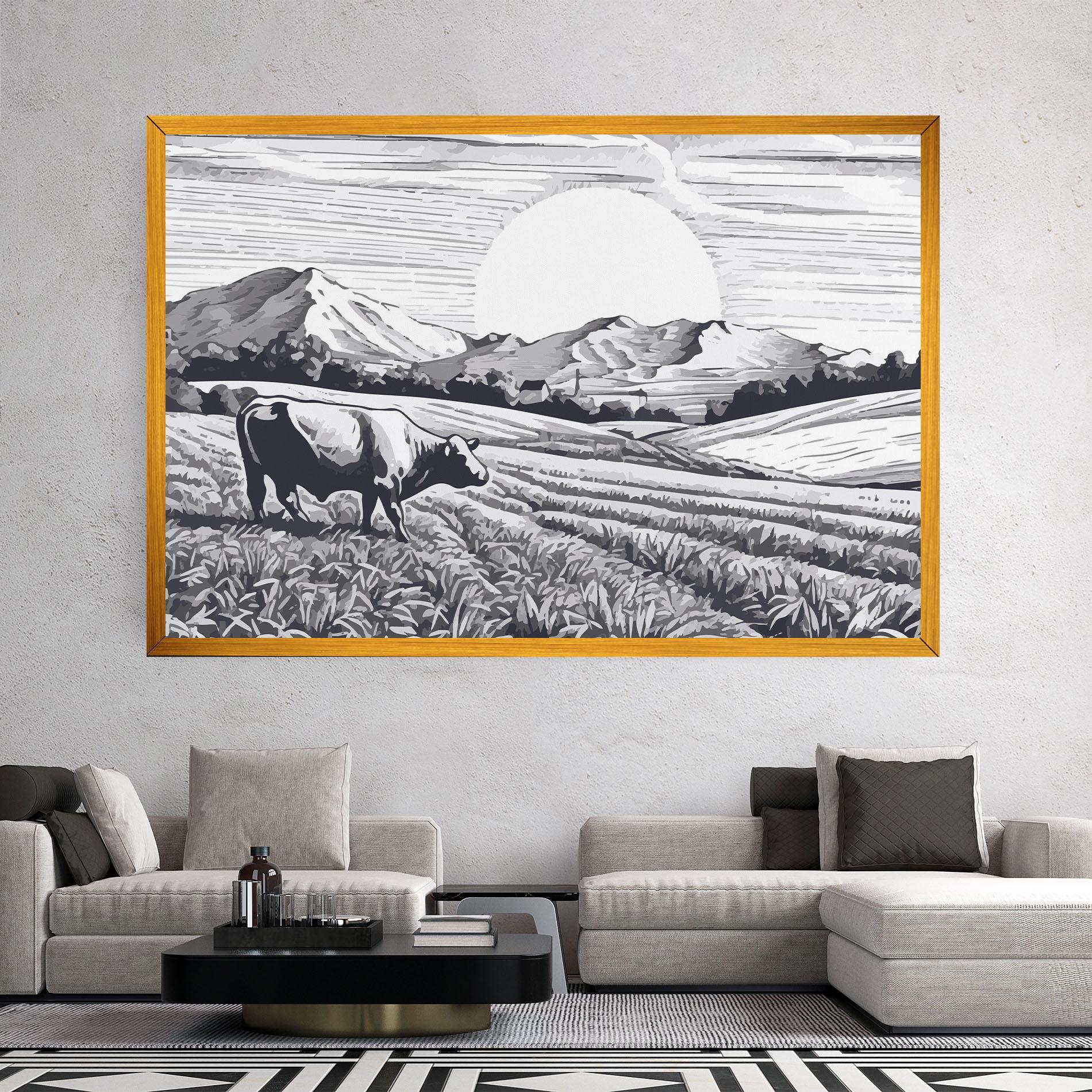 Obraz na Płótnie Cow Grey Ink mockup 2