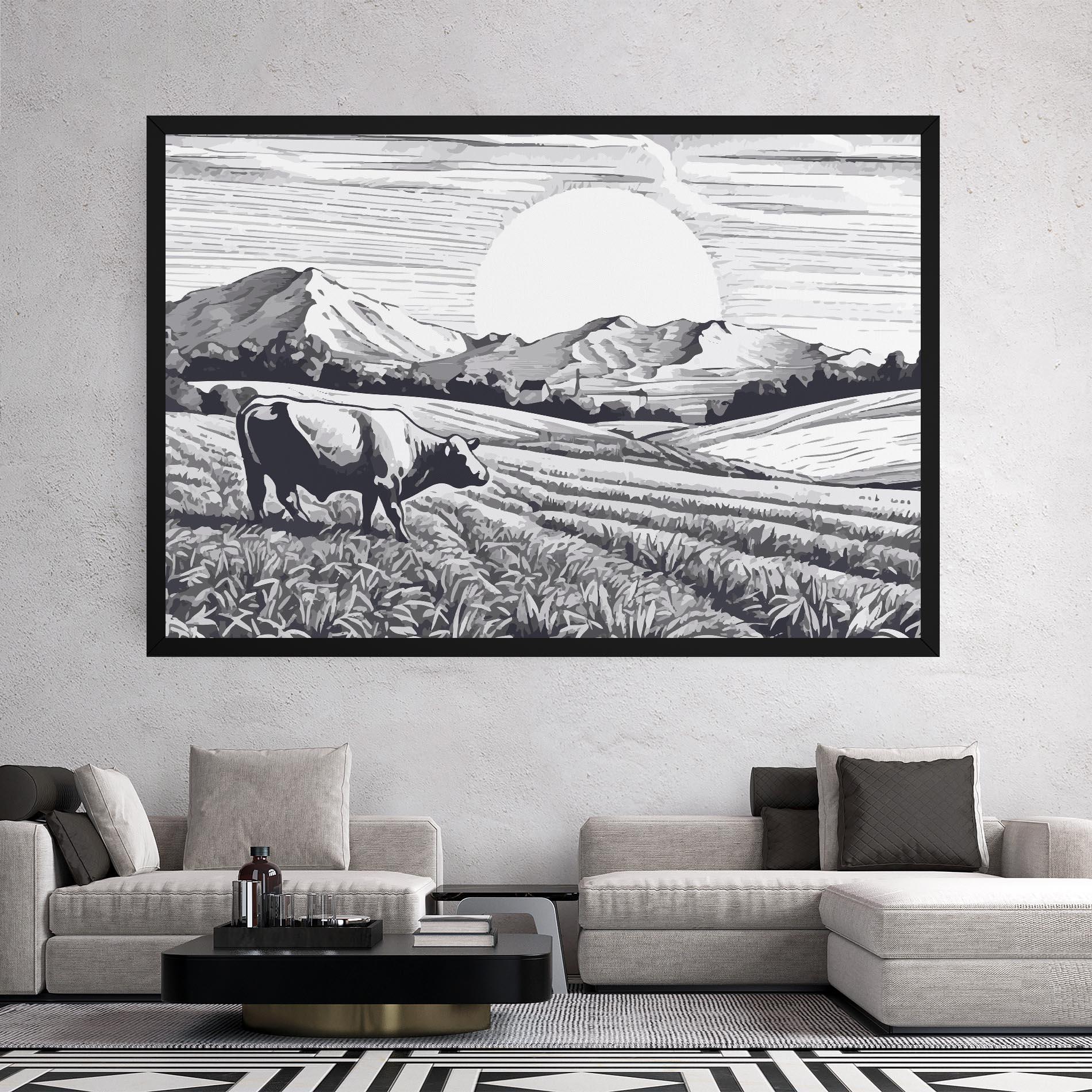 Obraz na Płótnie Cow Grey Ink mockup 2