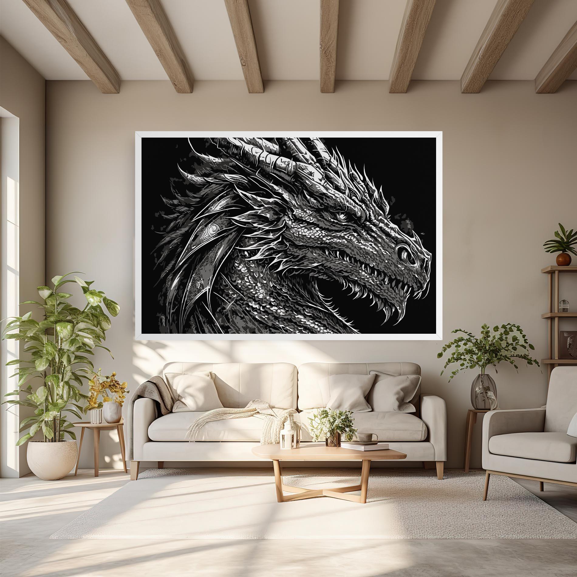 Obraz na Płótnie Grey White Dragon mockup 6