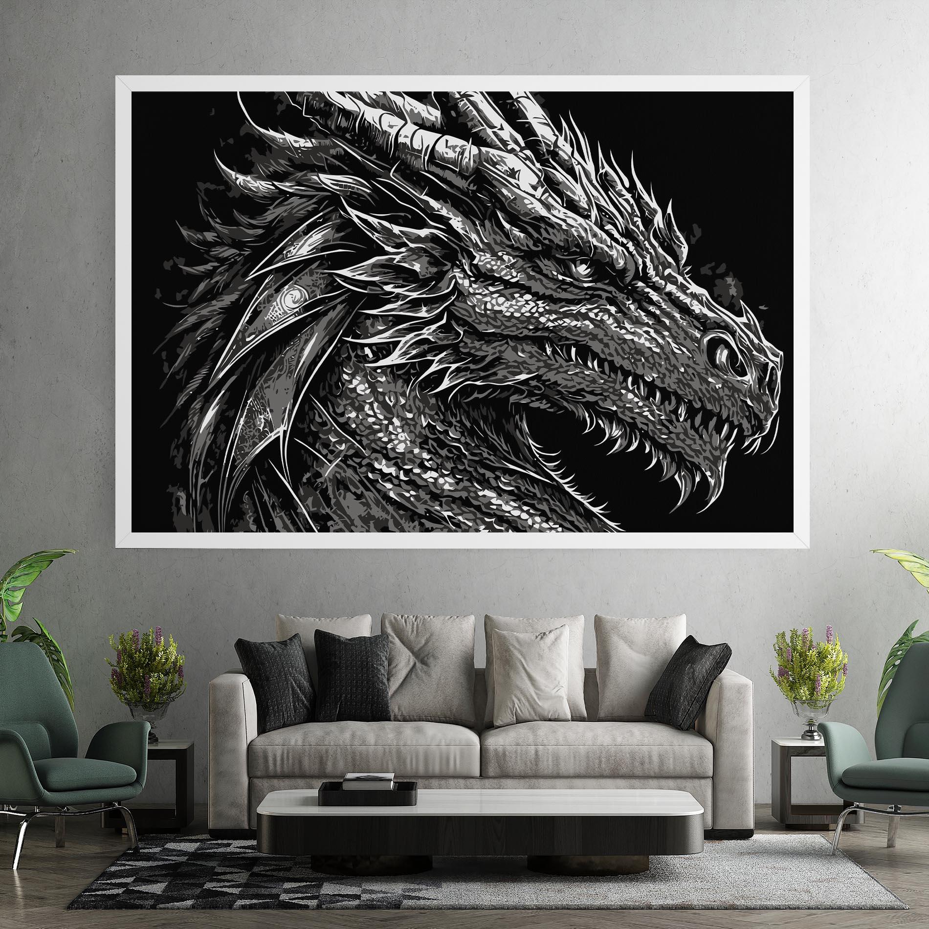 Obraz na Płótnie Grey White Dragon mockup 7