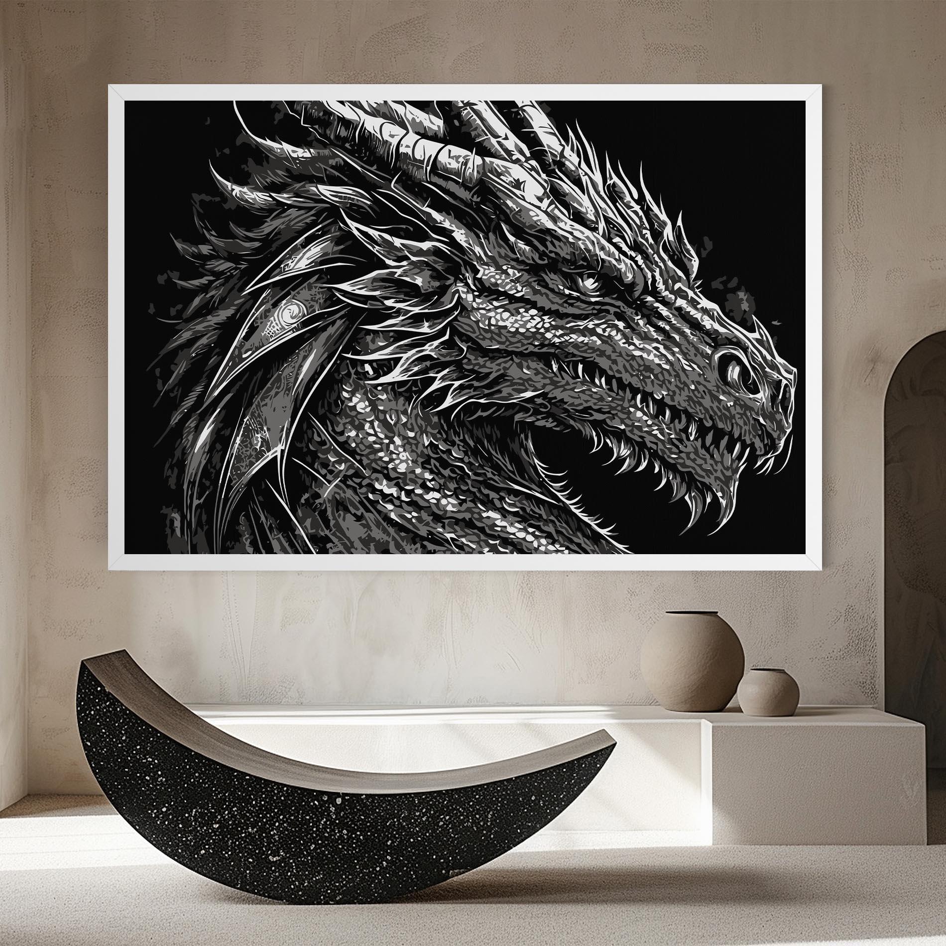 Obraz na Płótnie Grey White Dragon mockup 8
