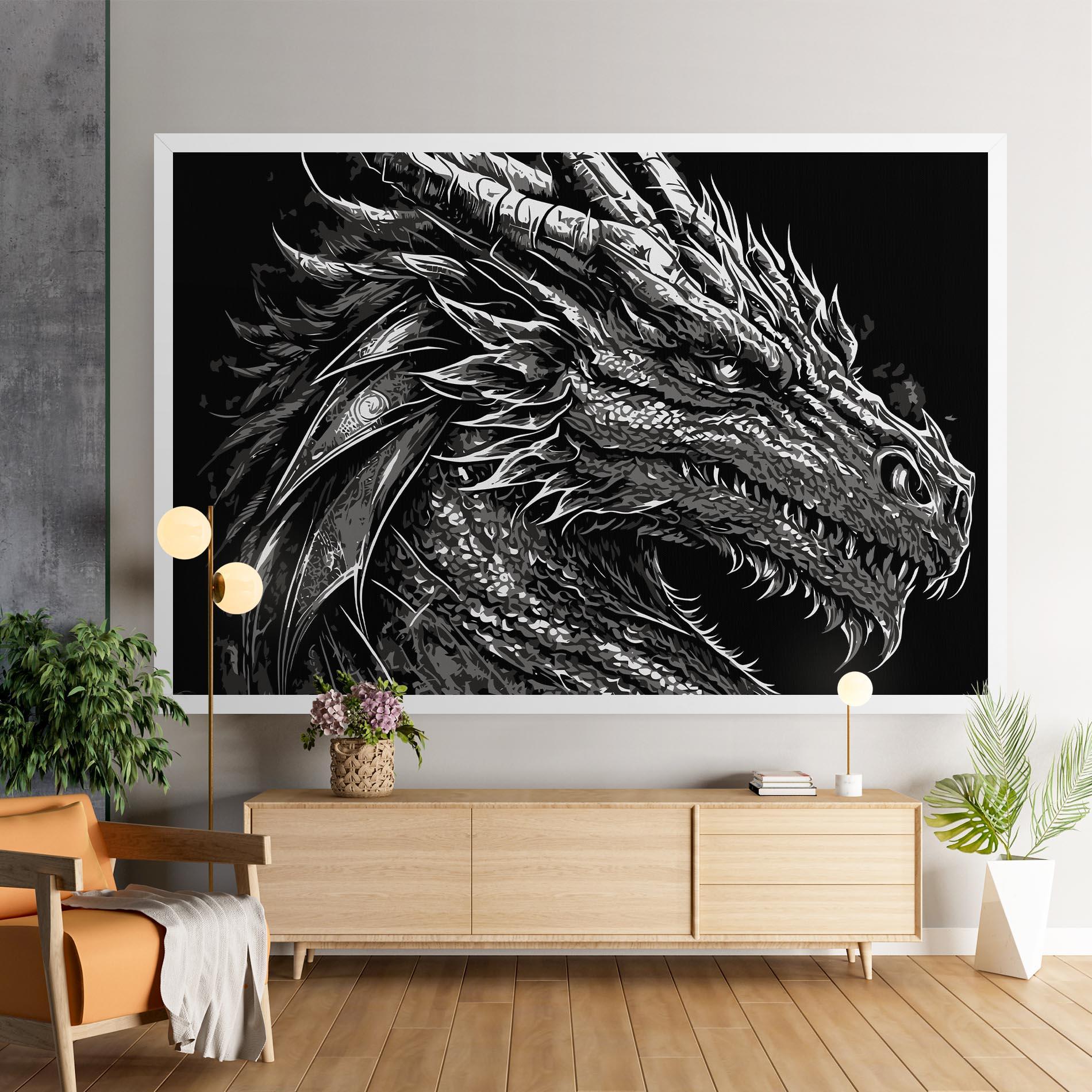 Obraz na Płótnie Grey White Dragon mockup 9
