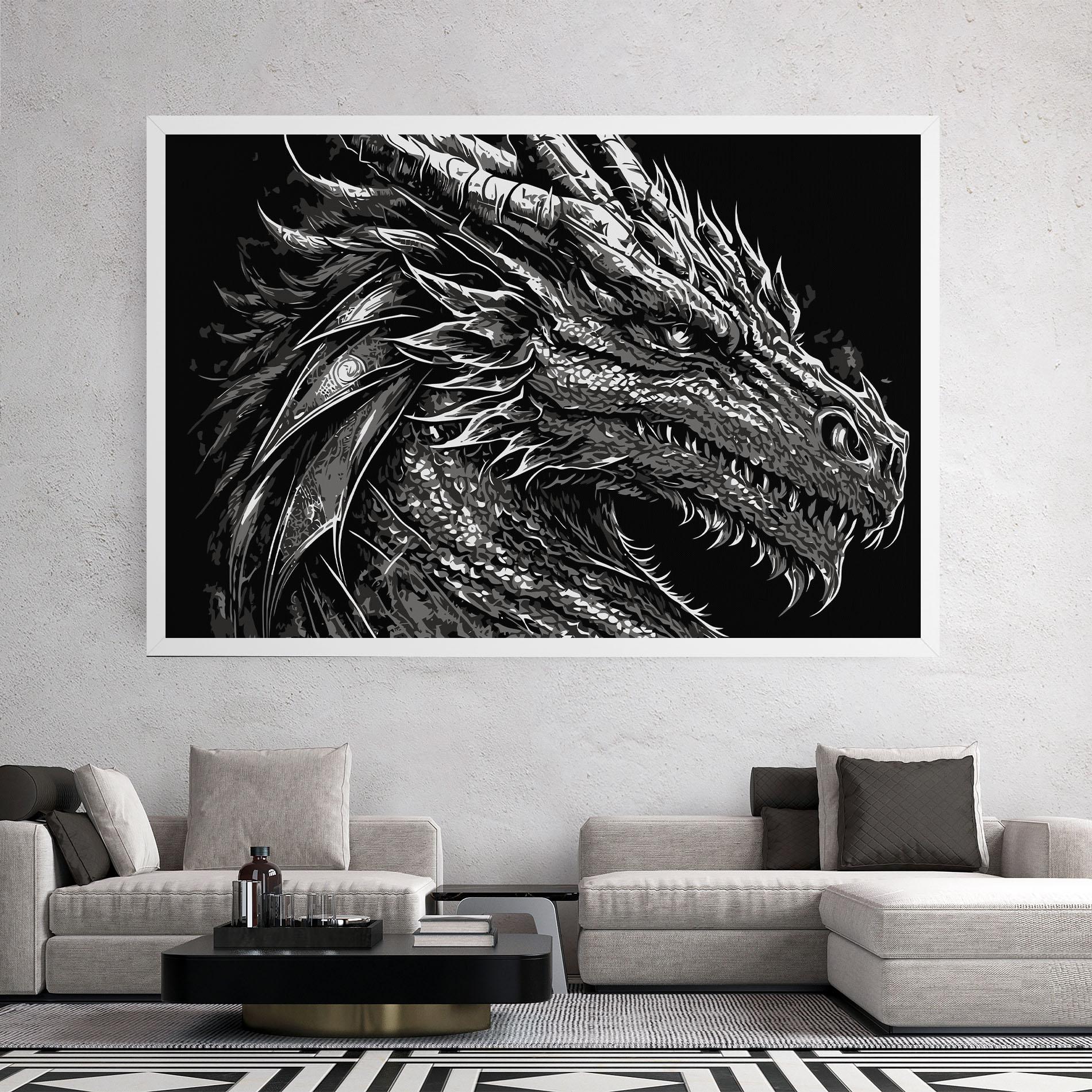 Obraz na Płótnie Grey White Dragon mockup 2