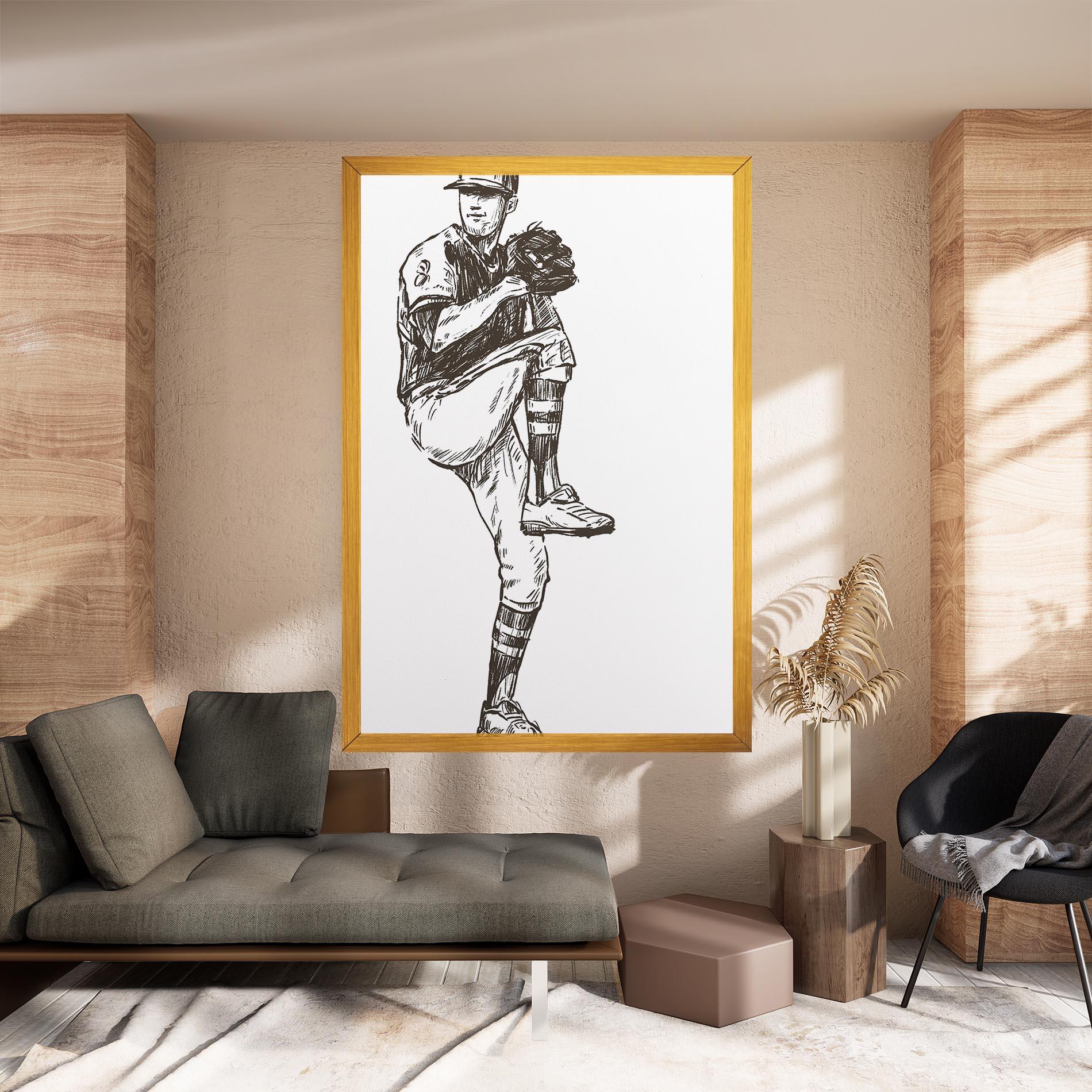 Obraz na Płótnie Baseball Player Line mockup 8