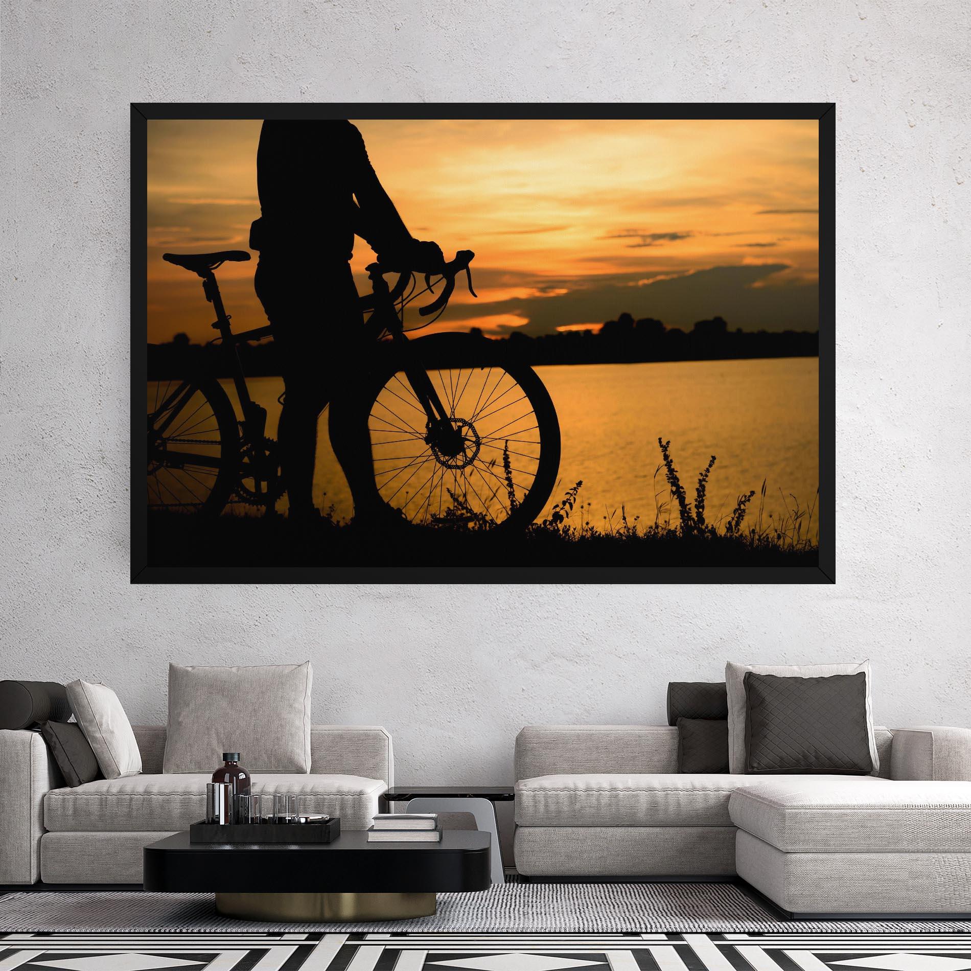Obraz na Płótnie Bicycle Sunset Silhouette mockup 2