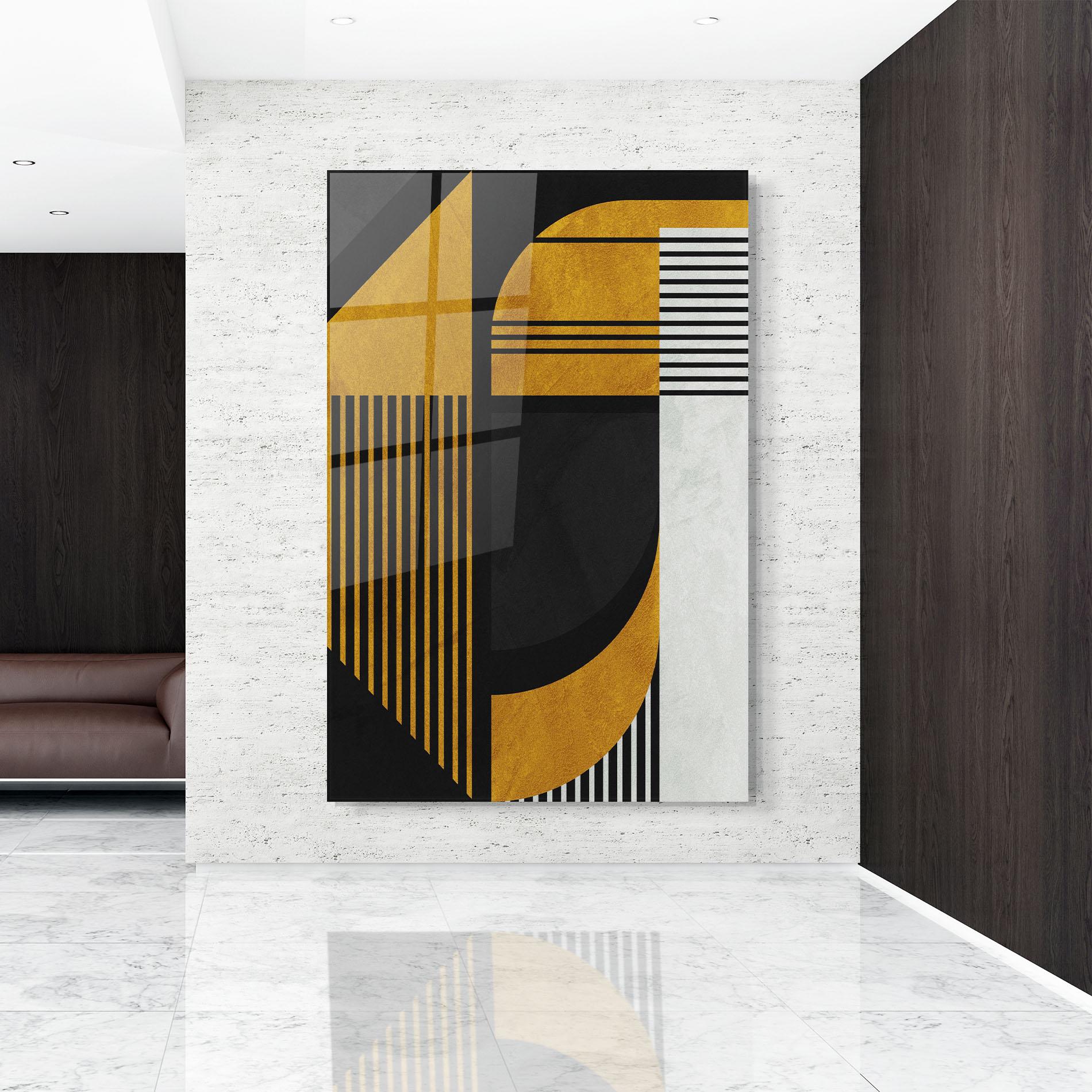 Obraz na Szkle Black Lines On Gold mockup 9