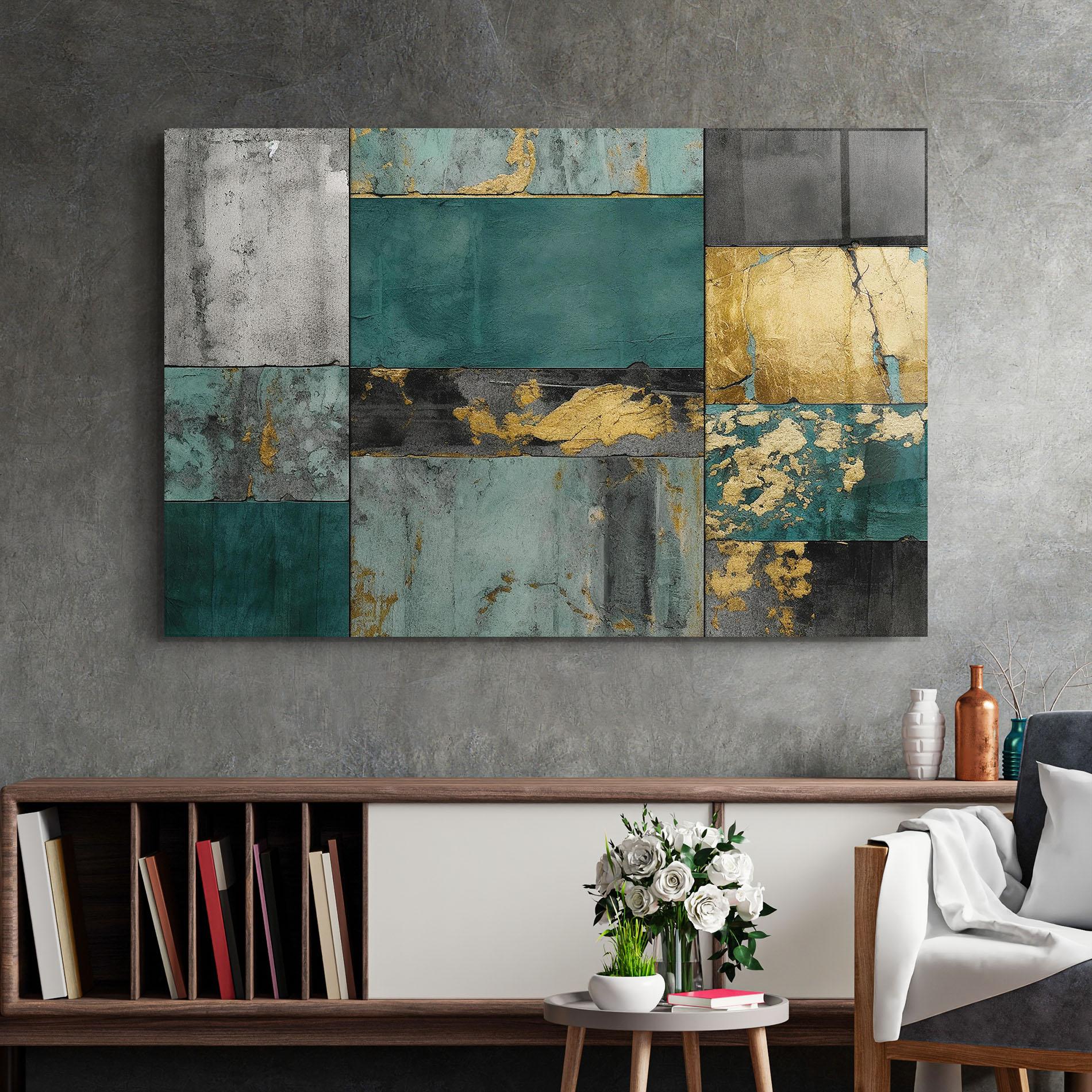 Obraz na Szkle Golden Green Painting mockup 2