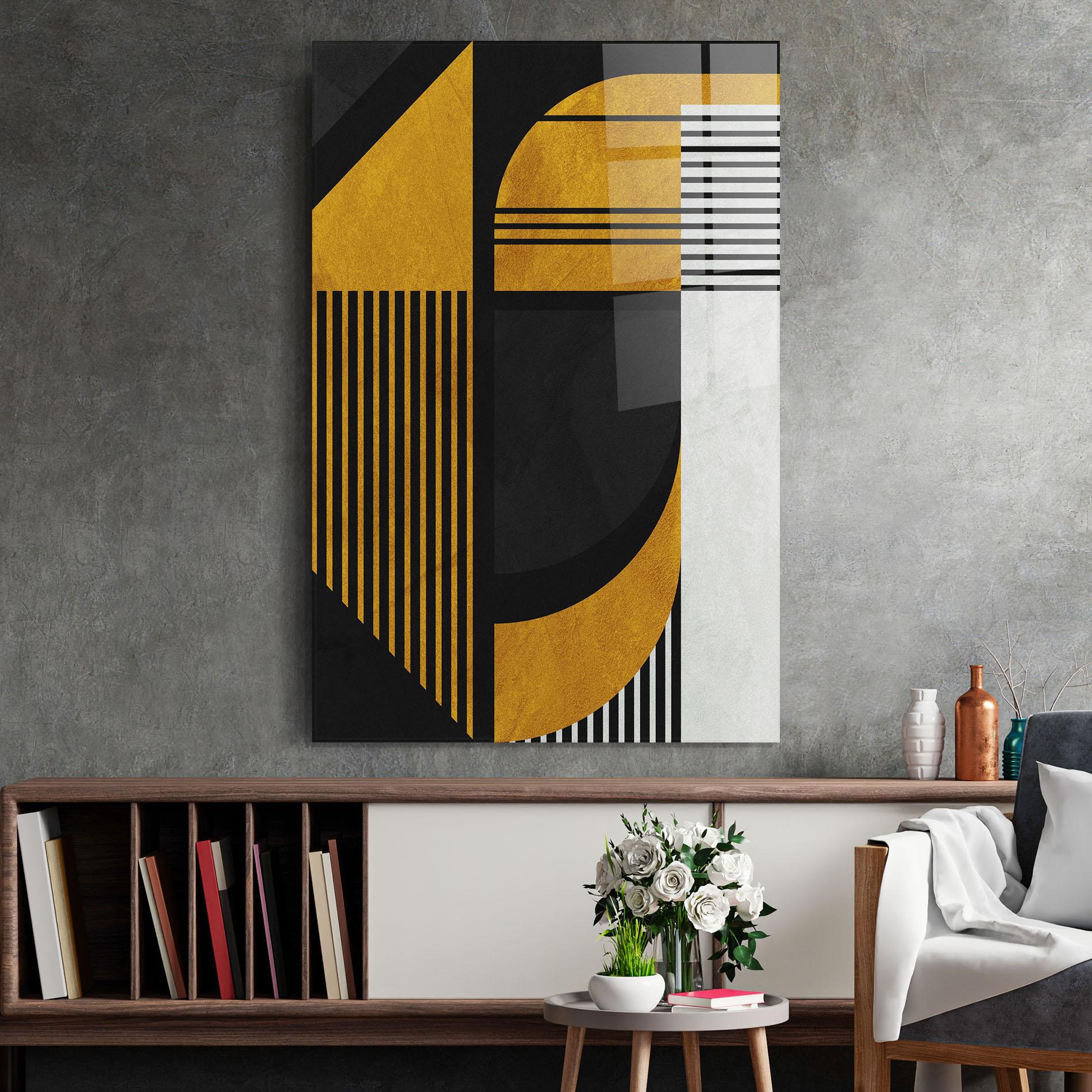 Obraz na Szkle Black Lines On Gold mockup 2
