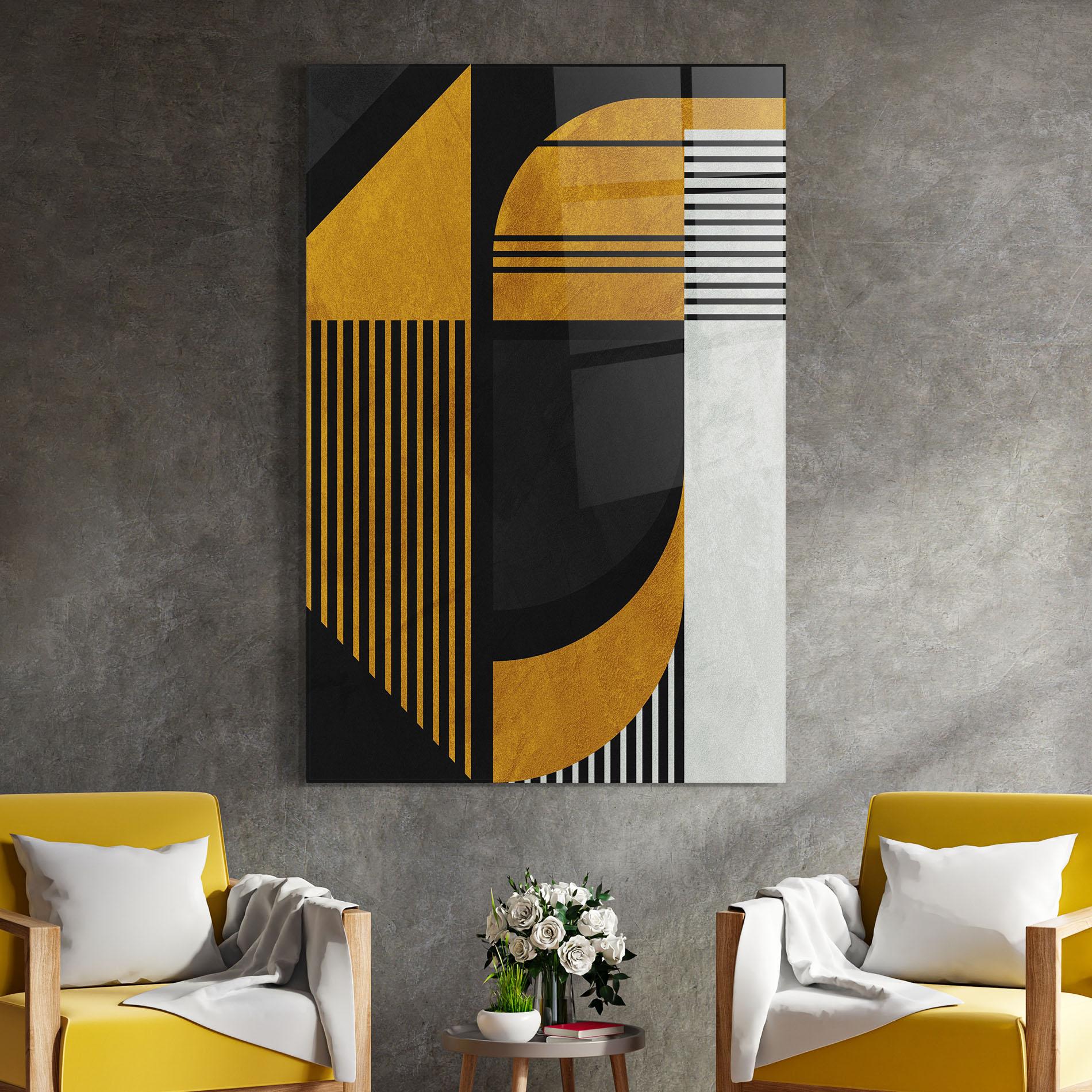 Obraz na Szkle Black Lines On Gold mockup 4