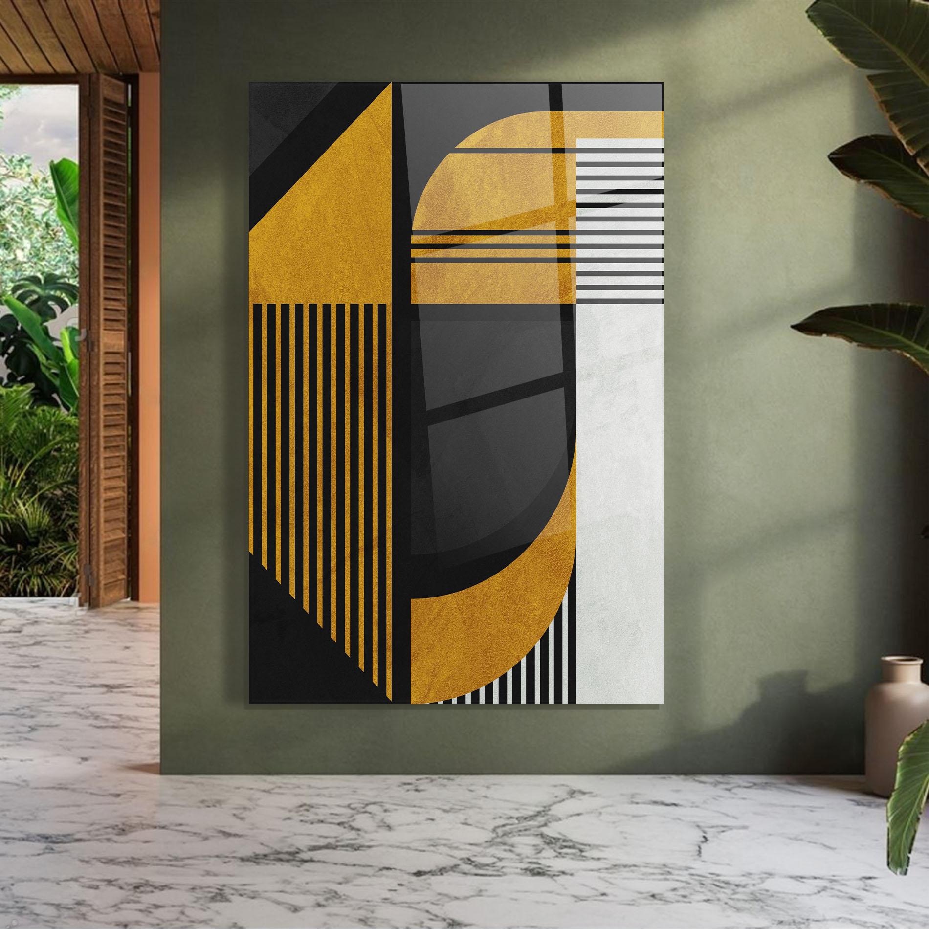 Obraz na Szkle Black Lines On Gold mockup 7