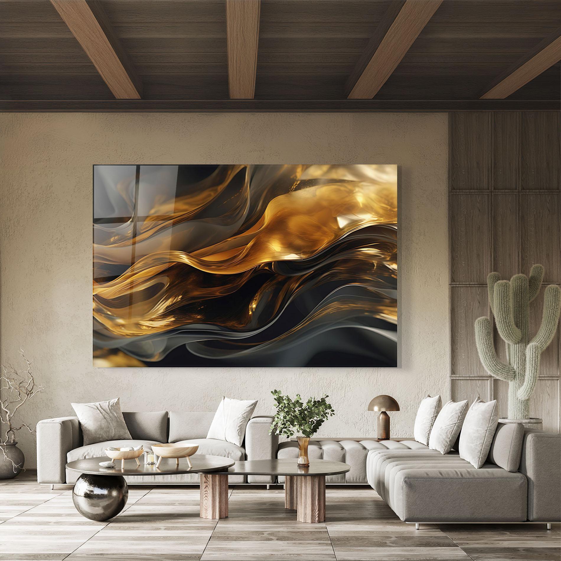 Obraz na Szkle Gold With Black Wave mockup 8