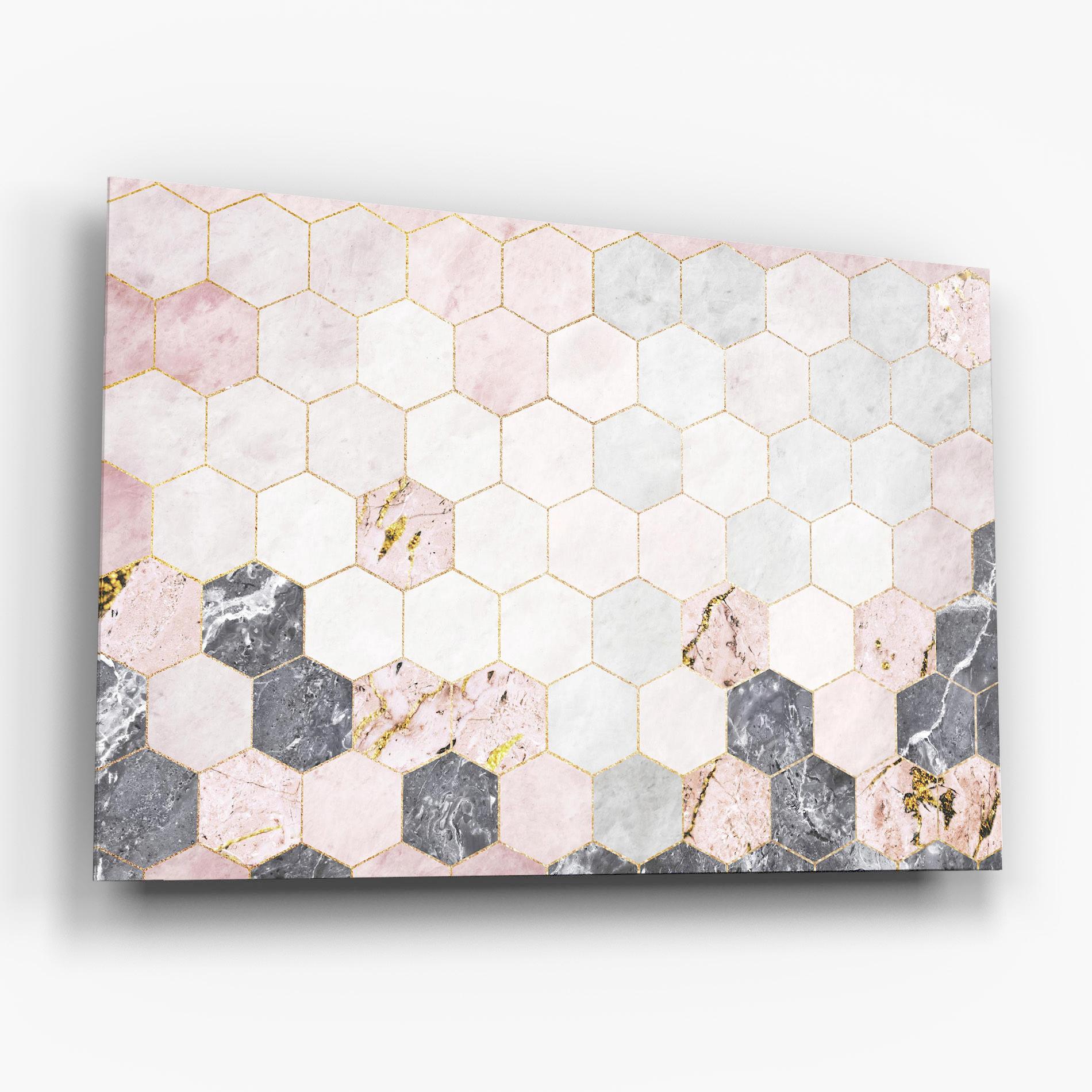 Obraz na Szkle Grey Pink Hexagon mockup 6