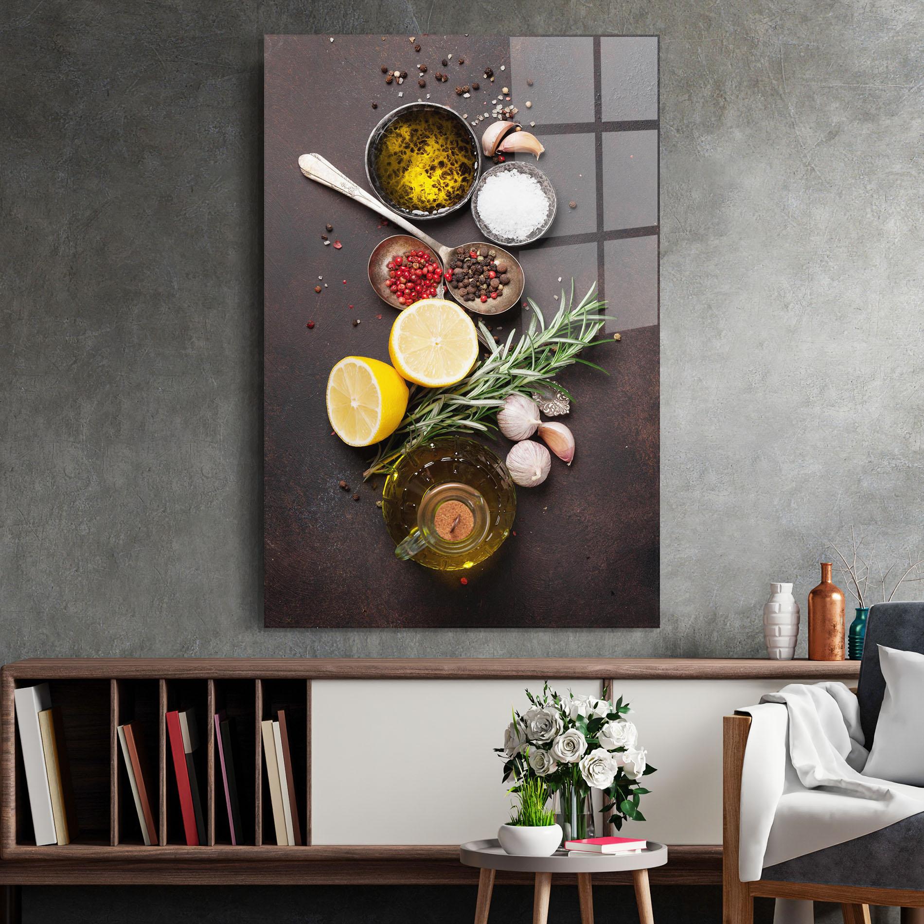 Obraz na Szkle Spices On Stone Table mockup 2