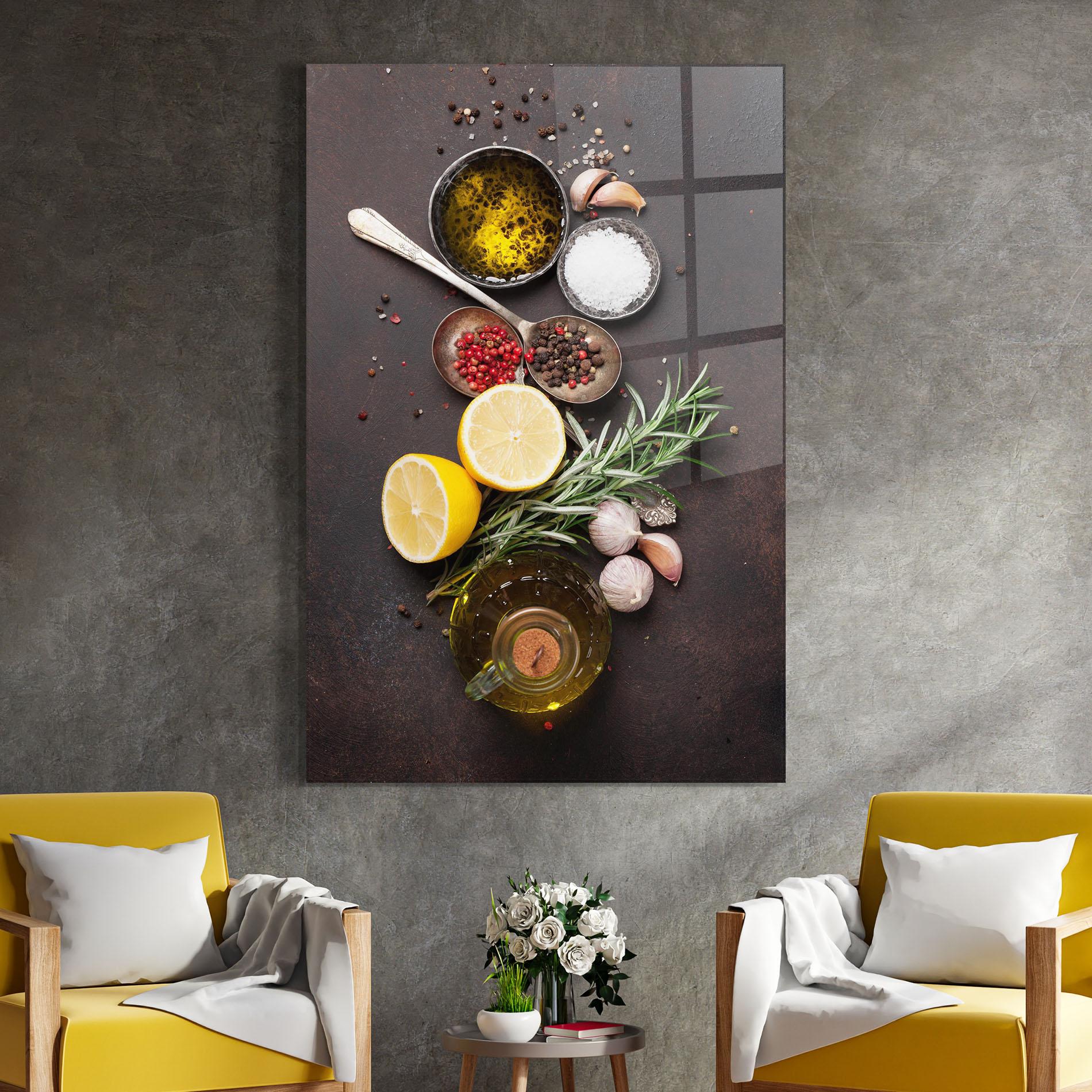 Obraz na Szkle Spices On Stone Table mockup 4