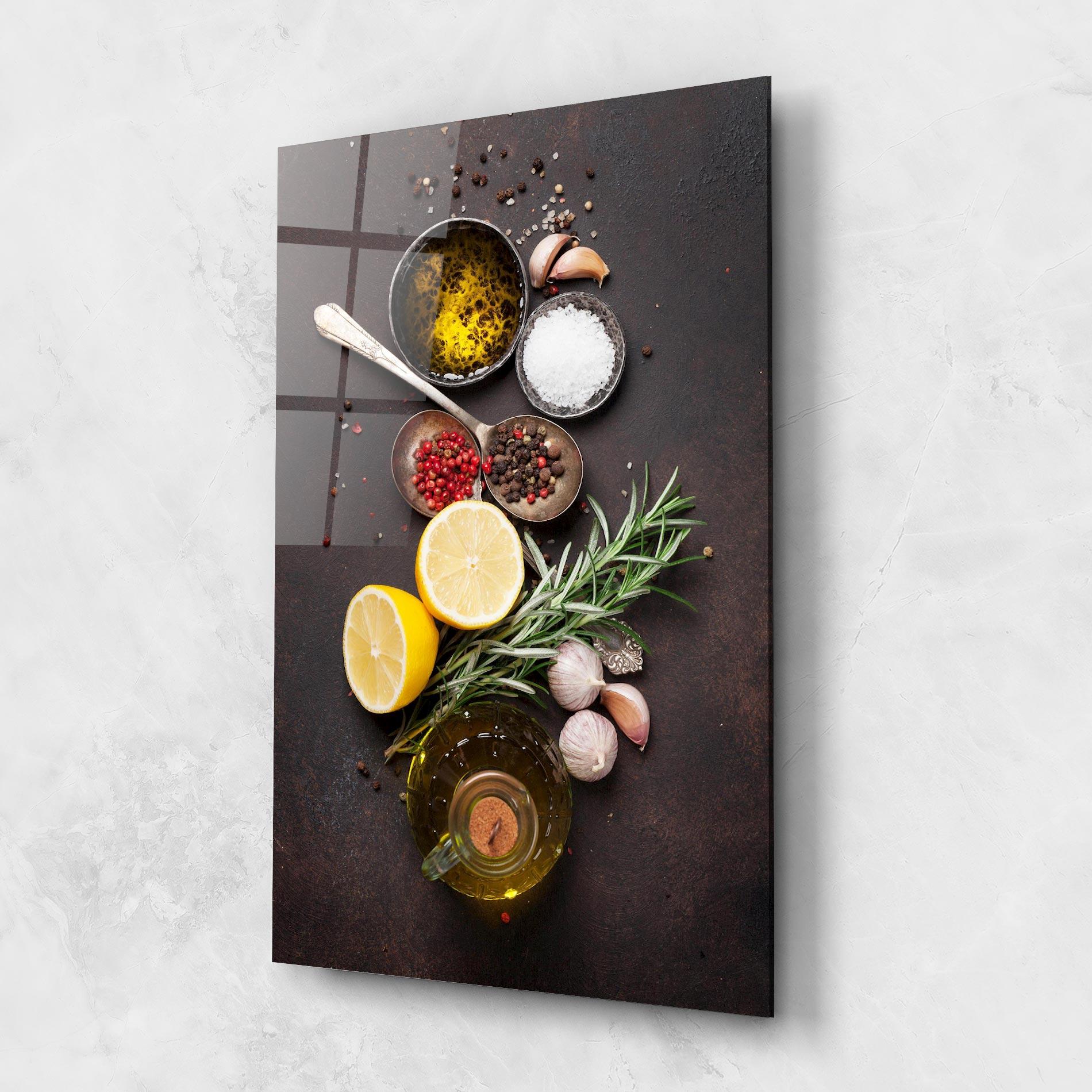 Obraz na Szkle Spices On Stone Table mockup 1