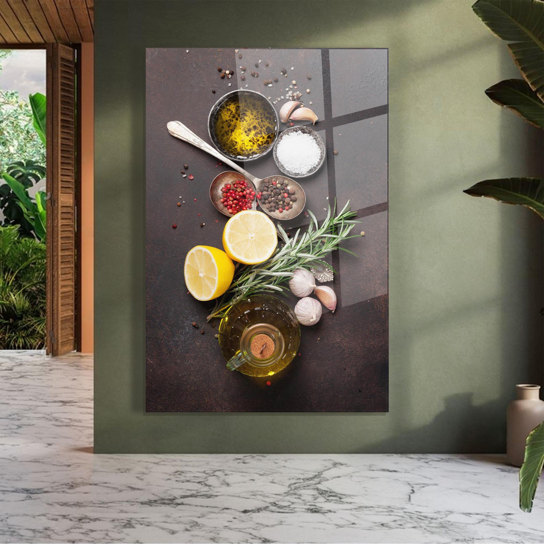 Obraz na Szkle Spices On Stone Table mockup 7
