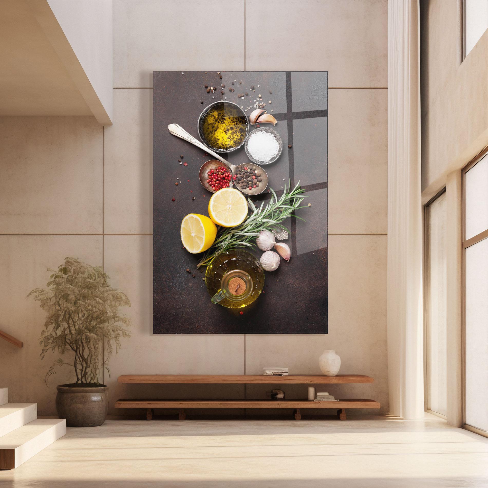 Obraz na Szkle Spices On Stone Table mockup 8