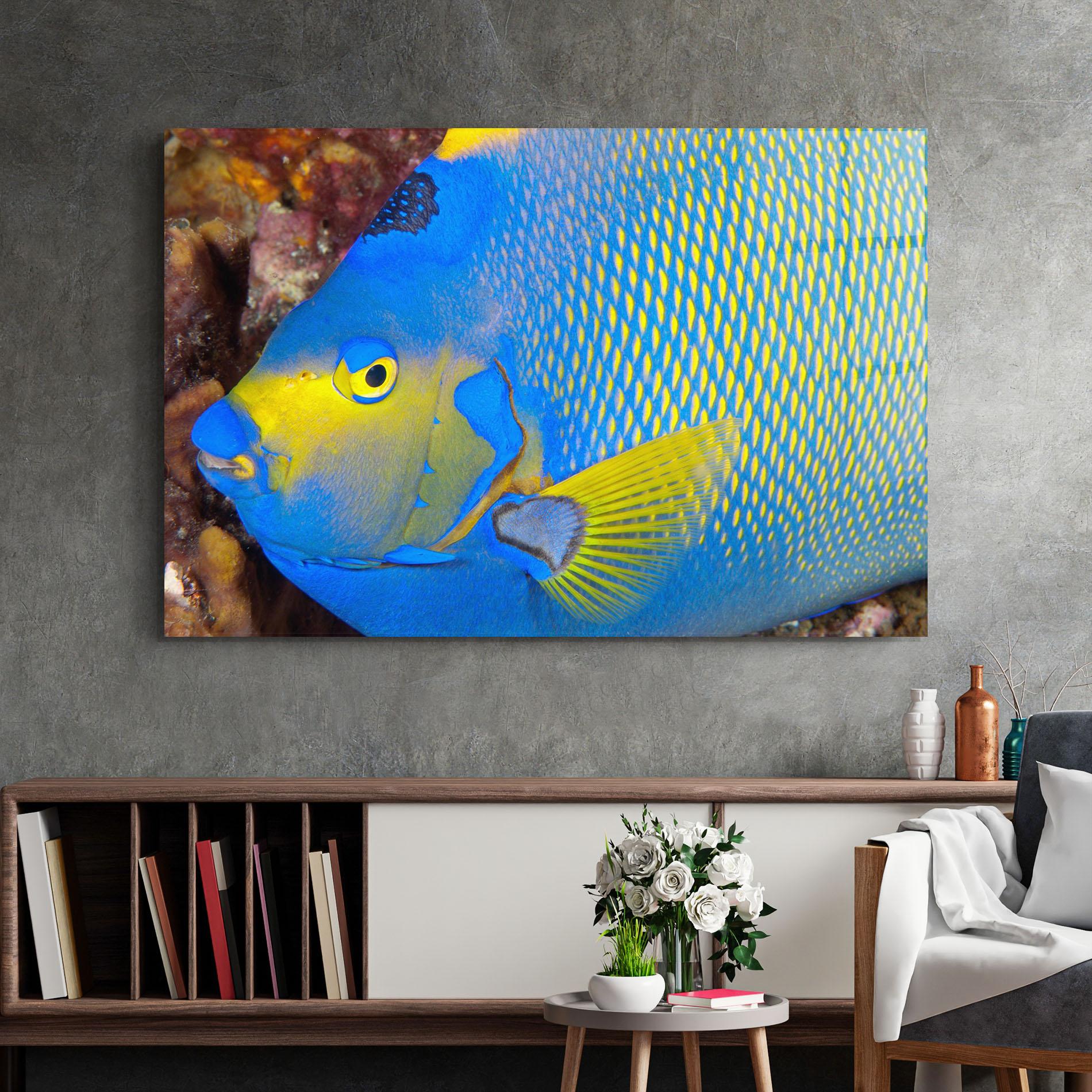Obraz na Szkle Blue Yellow Fish mockup 2