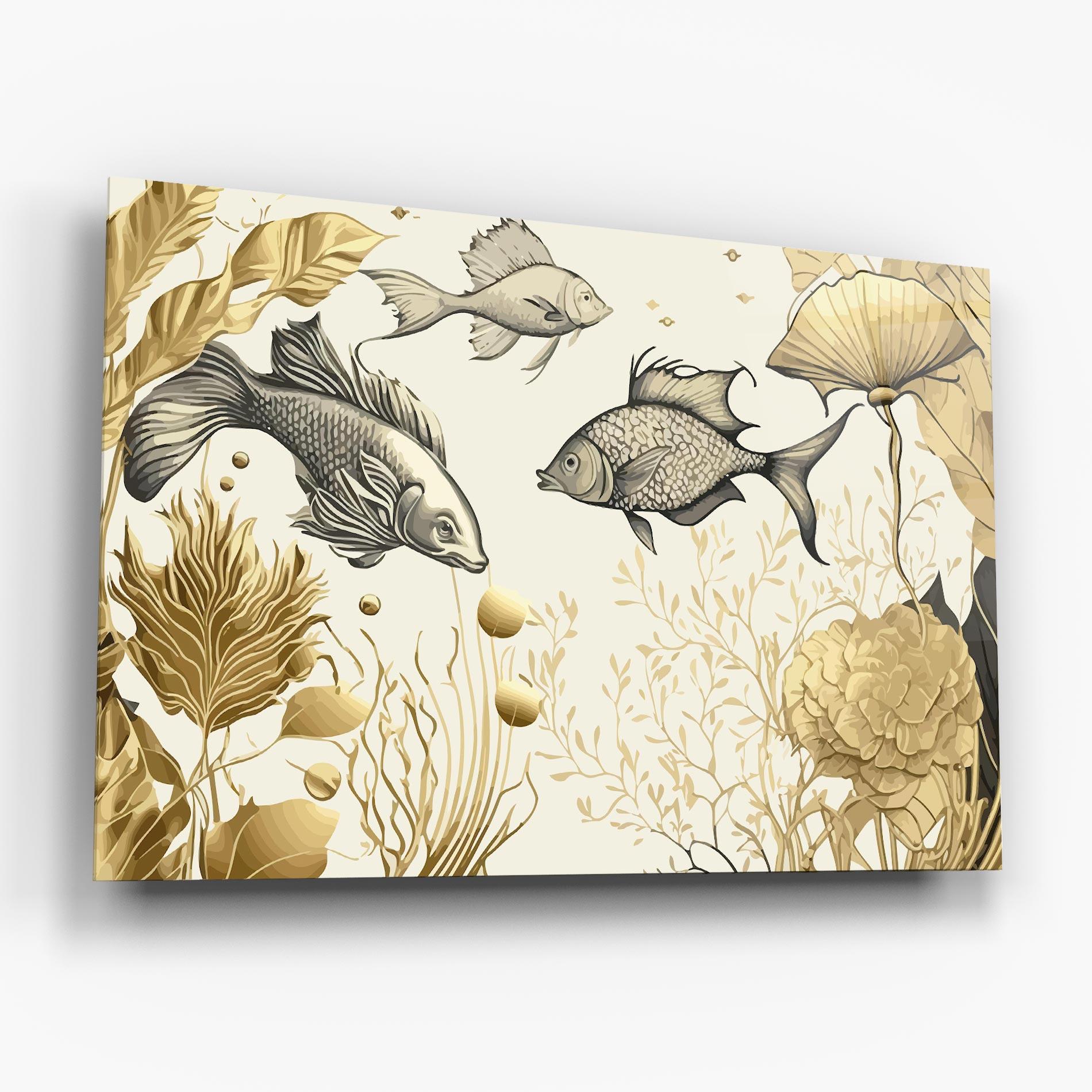 Obraz na Szkle Grey Gold Fish mockup 6