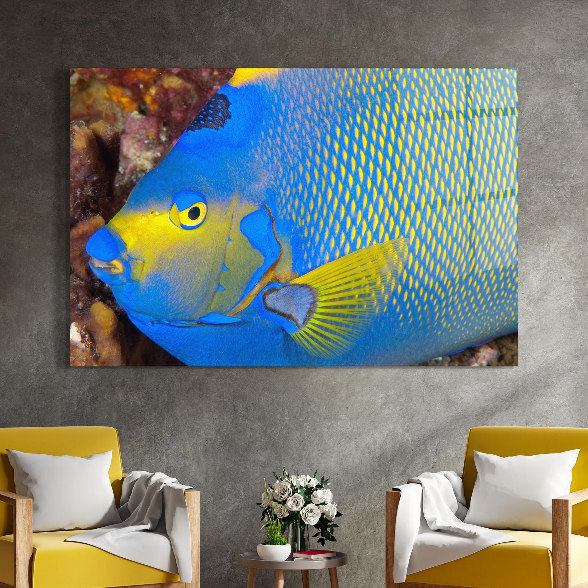Obraz na Szkle Blue Yellow Fish mockup 4